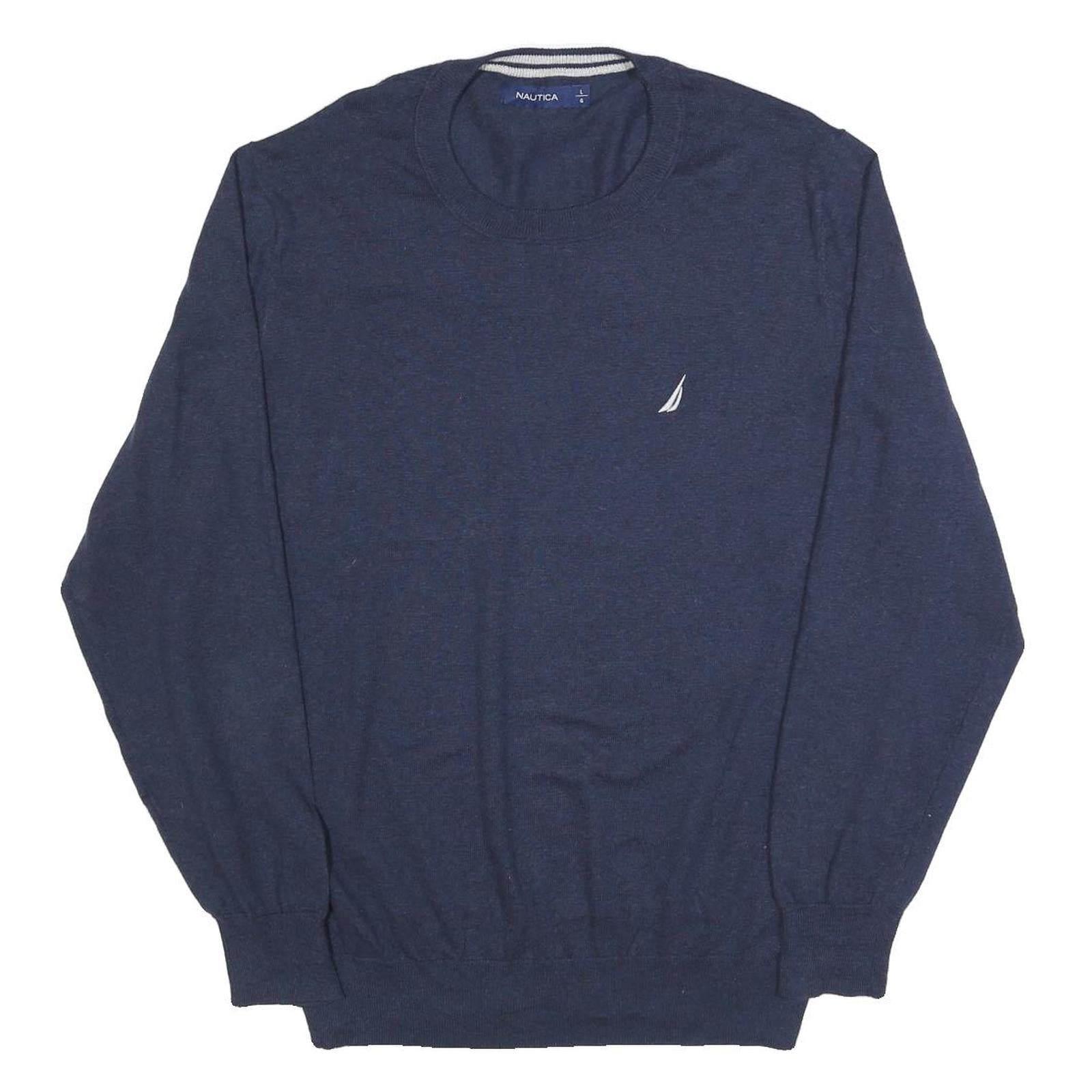 NAUTICA Mens Navy Plain Crew Neck Basic Knit Jumper L Cotton Blend Refurbished - N/A refurbished available on Cerqular