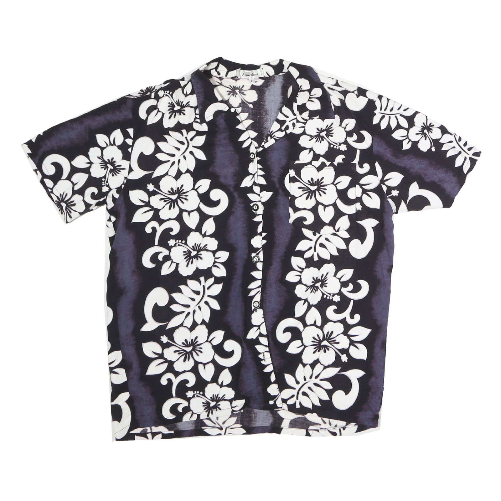 APPLE HOUSE Mens Black & White Hawaiian Shirt L Cotton Floral Pattern Refurbished - N/A refurbished available on Cerqular