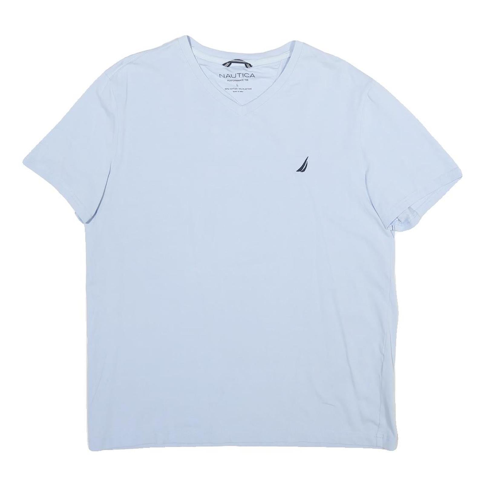 NAUTICA Mens Light Blue Short Sleeve V-Neck Cotton T-Shirt L Soft Comfortable Refurbished - N/A refurbished available on Cerqular