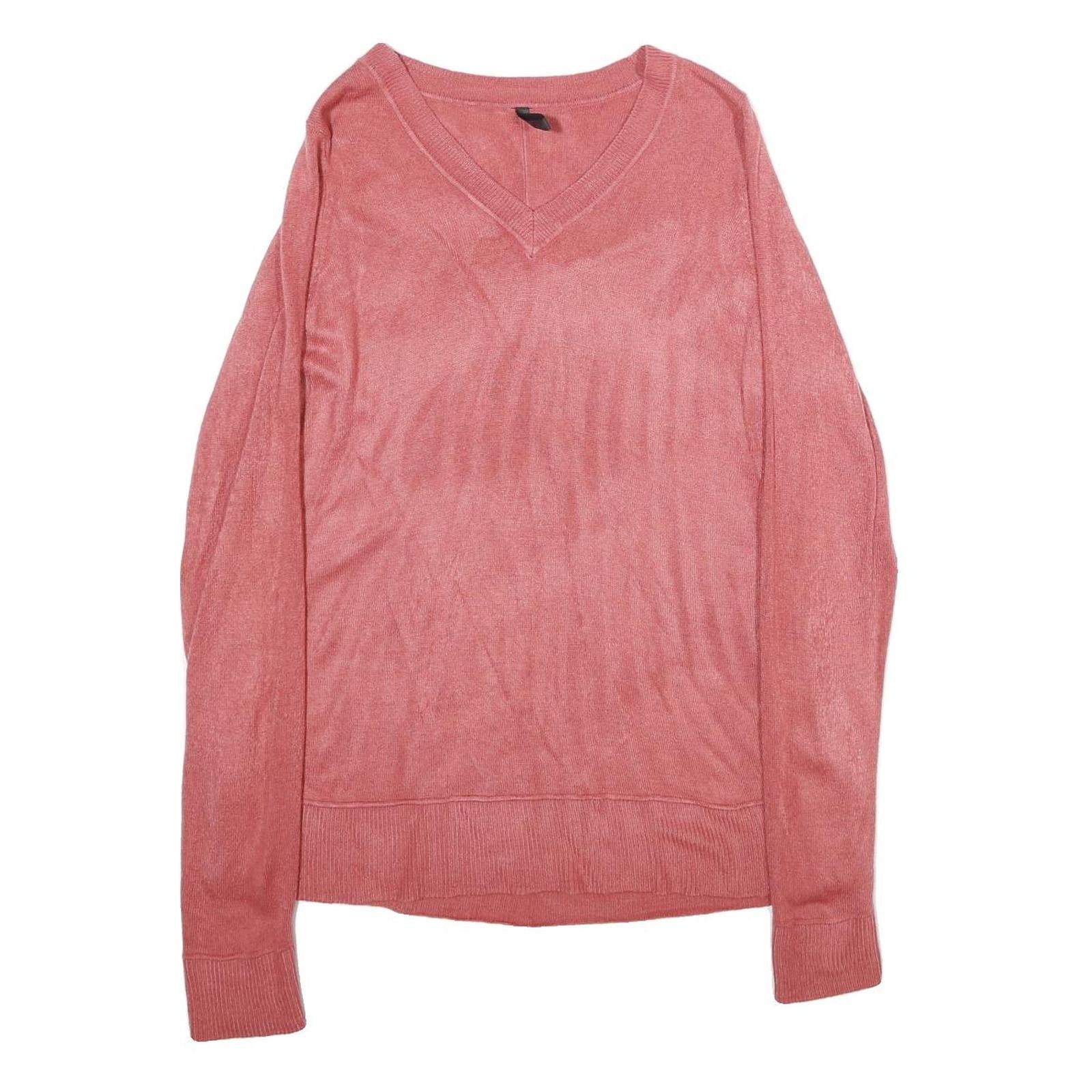 CHICOREE Womens Pink Plain Acrylic V-Neck Jumper M Soft Comfortable Style Refurbished - N/A refurbished available on Cerqular