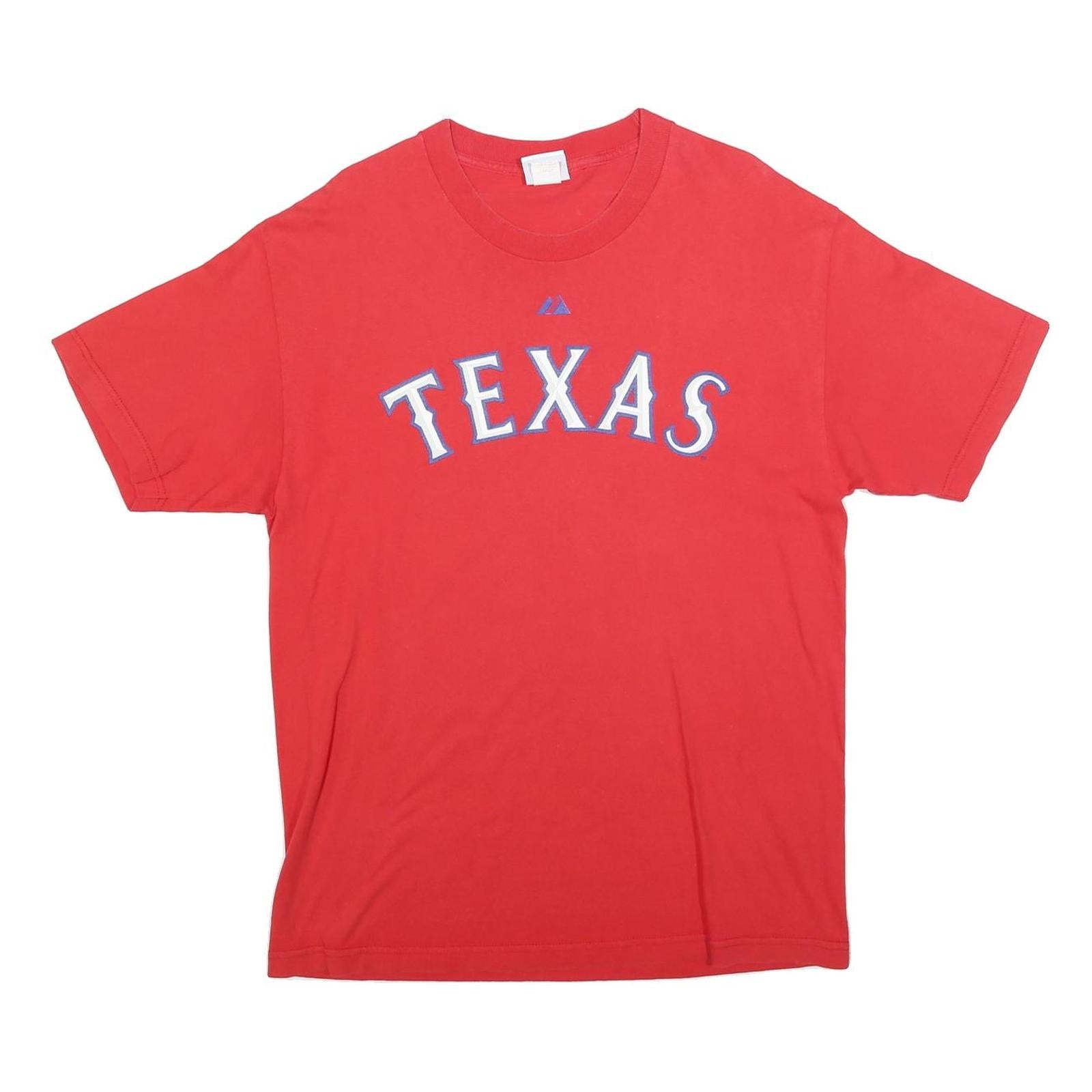 MAJESTIC Mens Red Texas Graphic T-Shirt L Short Sleeve Crew Neck Classic Cotton Refurbished - N/A refurbished available on Cerqular