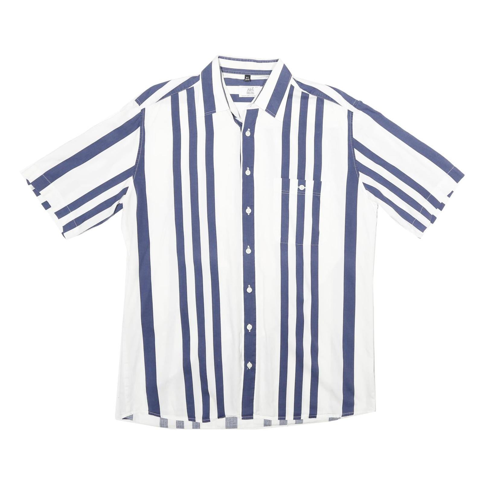ALBA MODA Mens Blue & White Stripe Shirt M Cotton Button Short Sleeve Casual Refurbished - N/A refurbished available on Cerqular