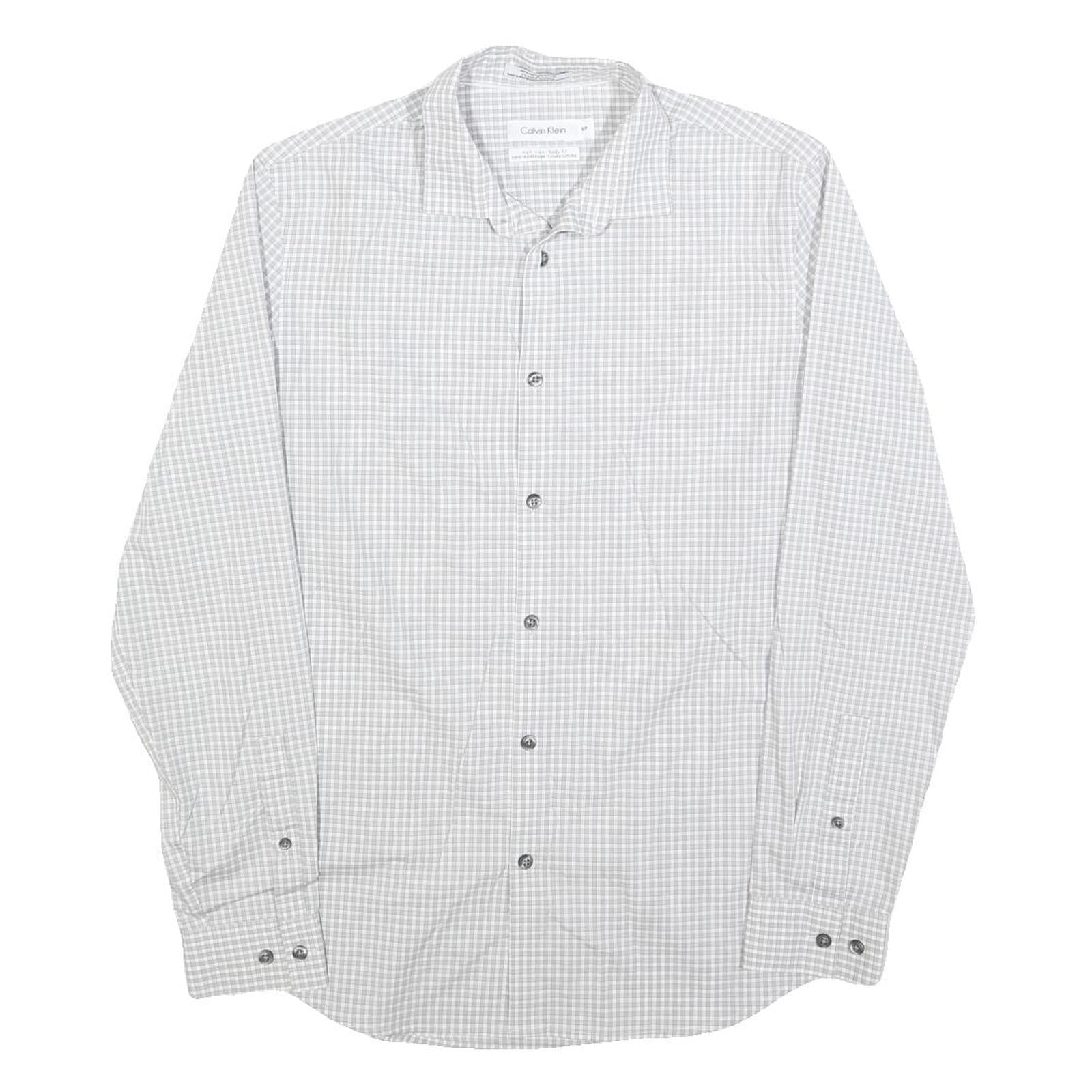 CALVIN KLEIN Mens White & Grey Check Shirt S Cotton Blend Classic Fit Long Refurbished - N/A refurbished available on Cerqular