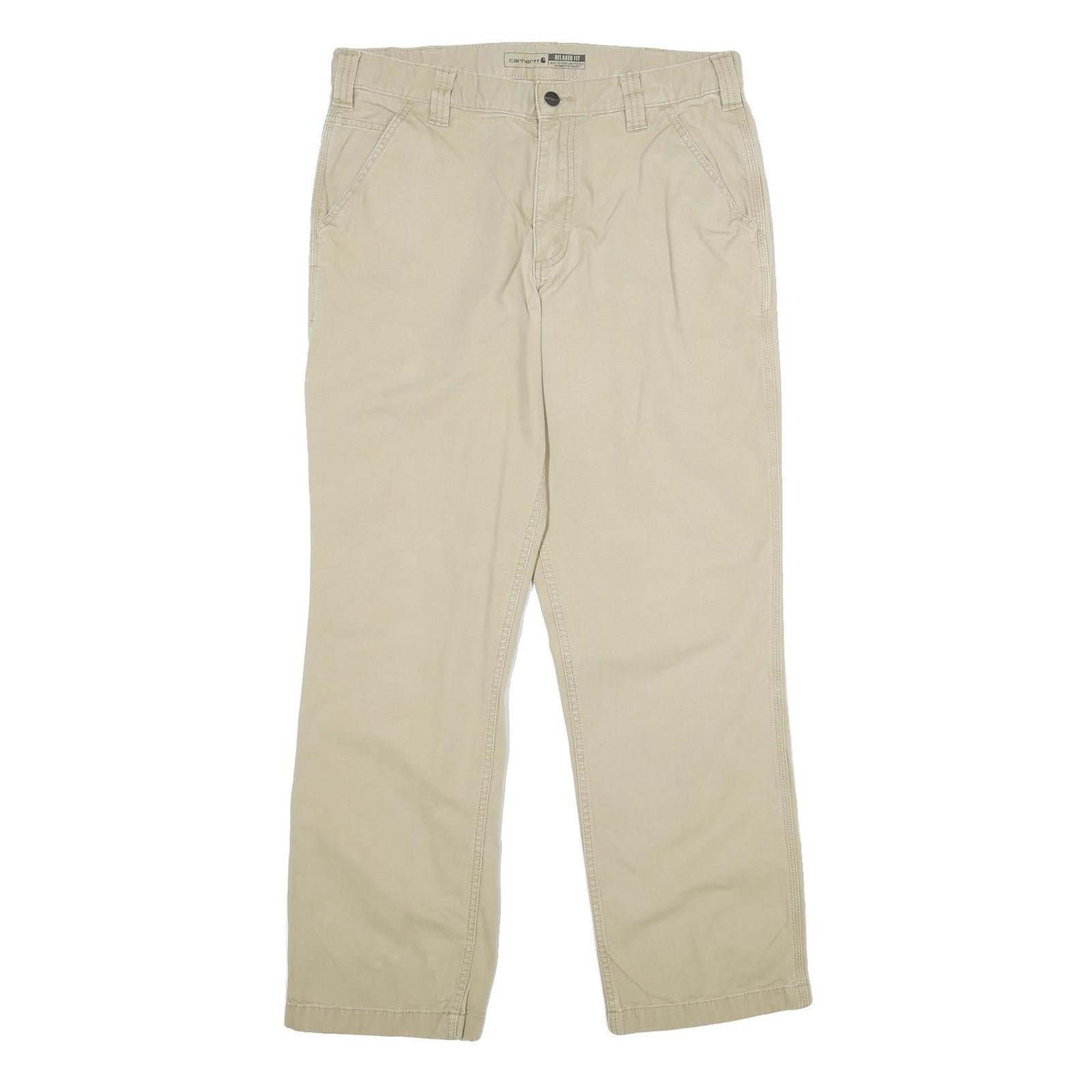 CARHARTT Mens Beige Relaxed Straight Trousers W34 L32 Cotton Blend Zip Workwear Refurbished - N/A refurbished available on Cerqular