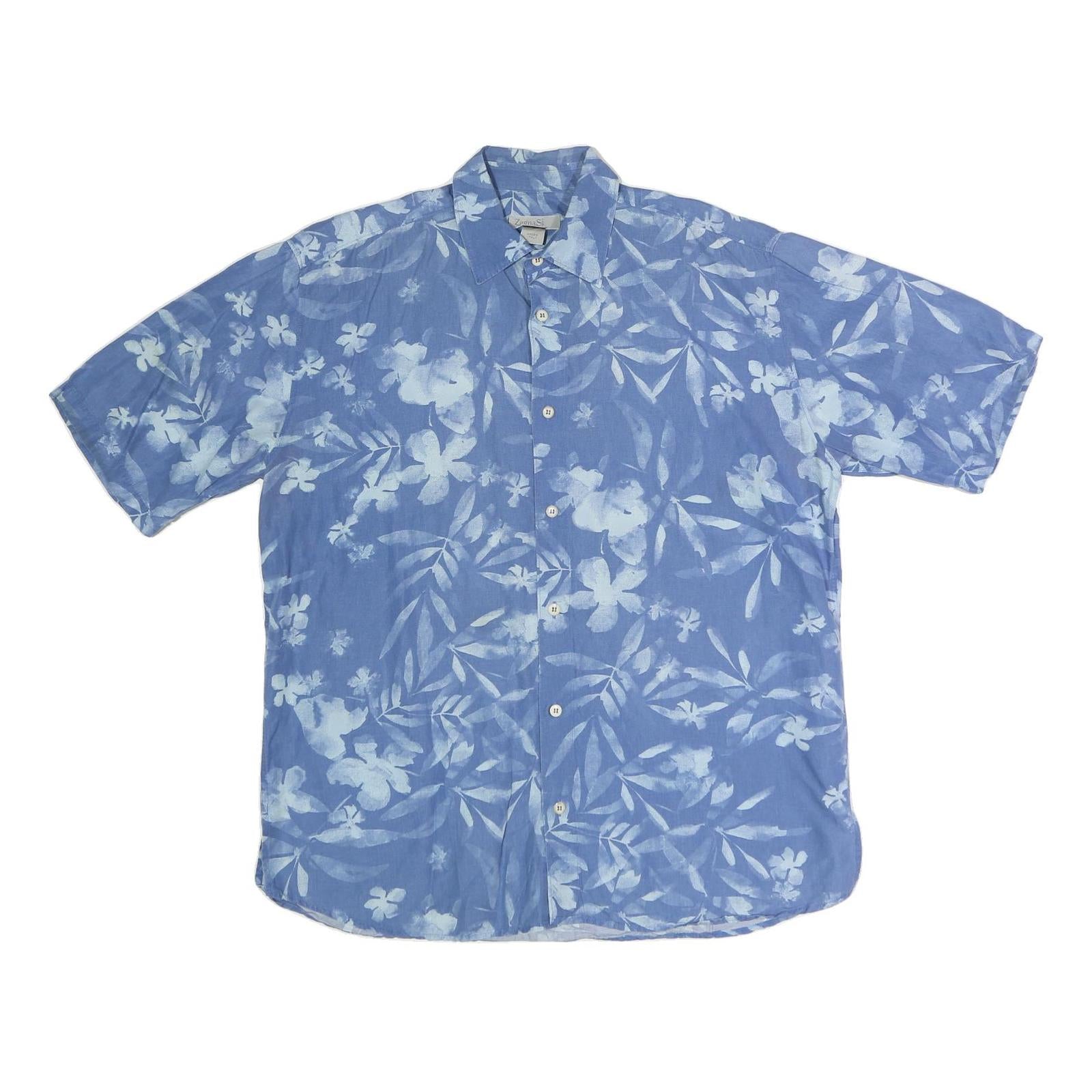 ZEGNAS Mens Blue & White Floral Cotton Blend Shirt XL Dress Casual Summer Refurbished - N/A refurbished available on Cerqular