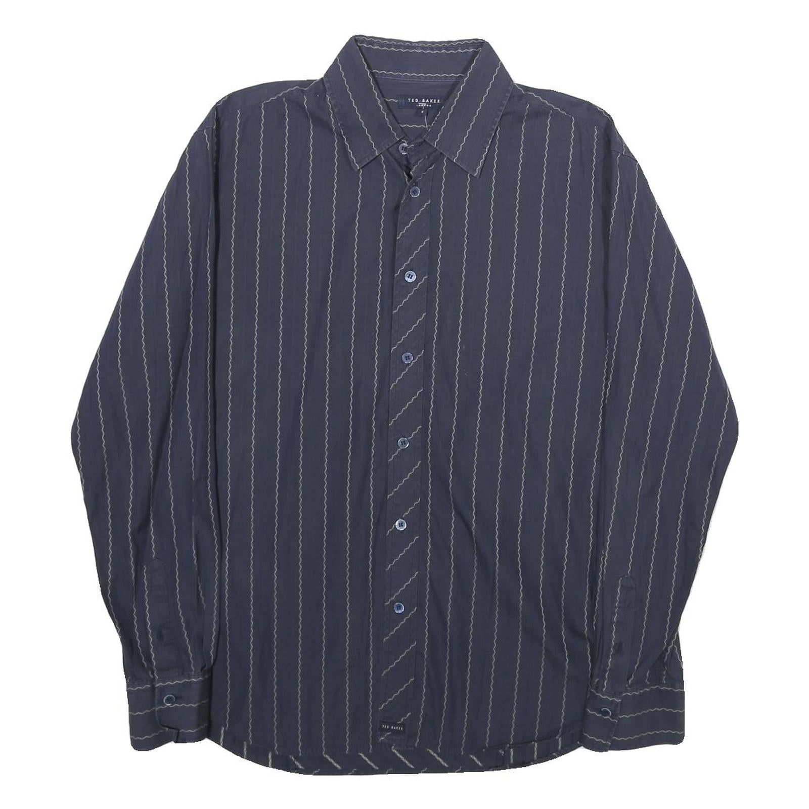 TED BAKER Mens Navy Blue Wavy Stripe Shirt M Cotton Long Sleeve Button Refurbished - N/A refurbished available on Cerqular