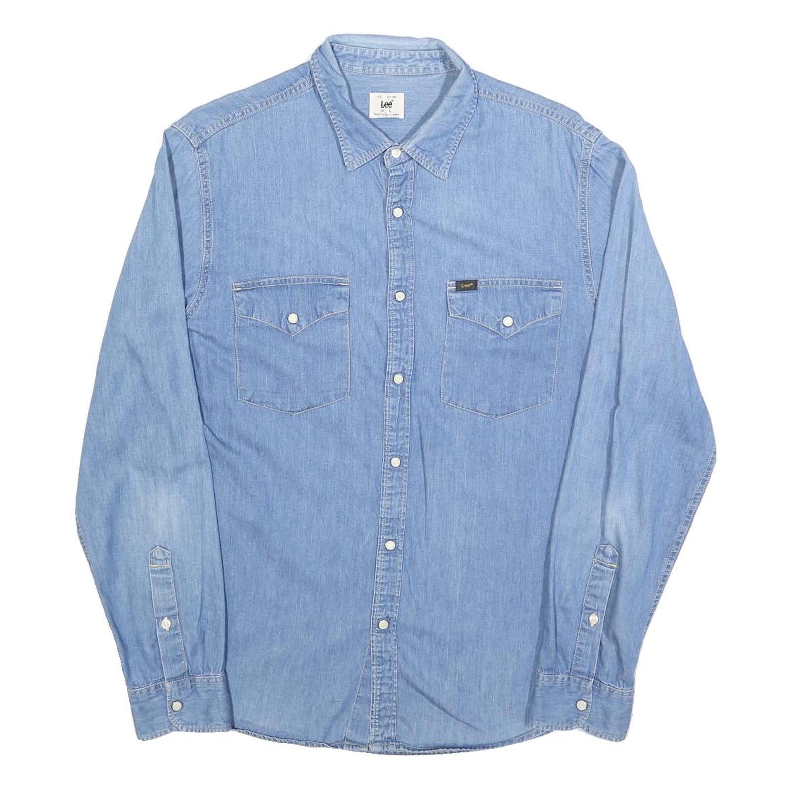 LEE Womens Blue Denim Shirt L Cotton Long Sleeve Button Closure Casual Refurbished - N/A refurbished available on Cerqular