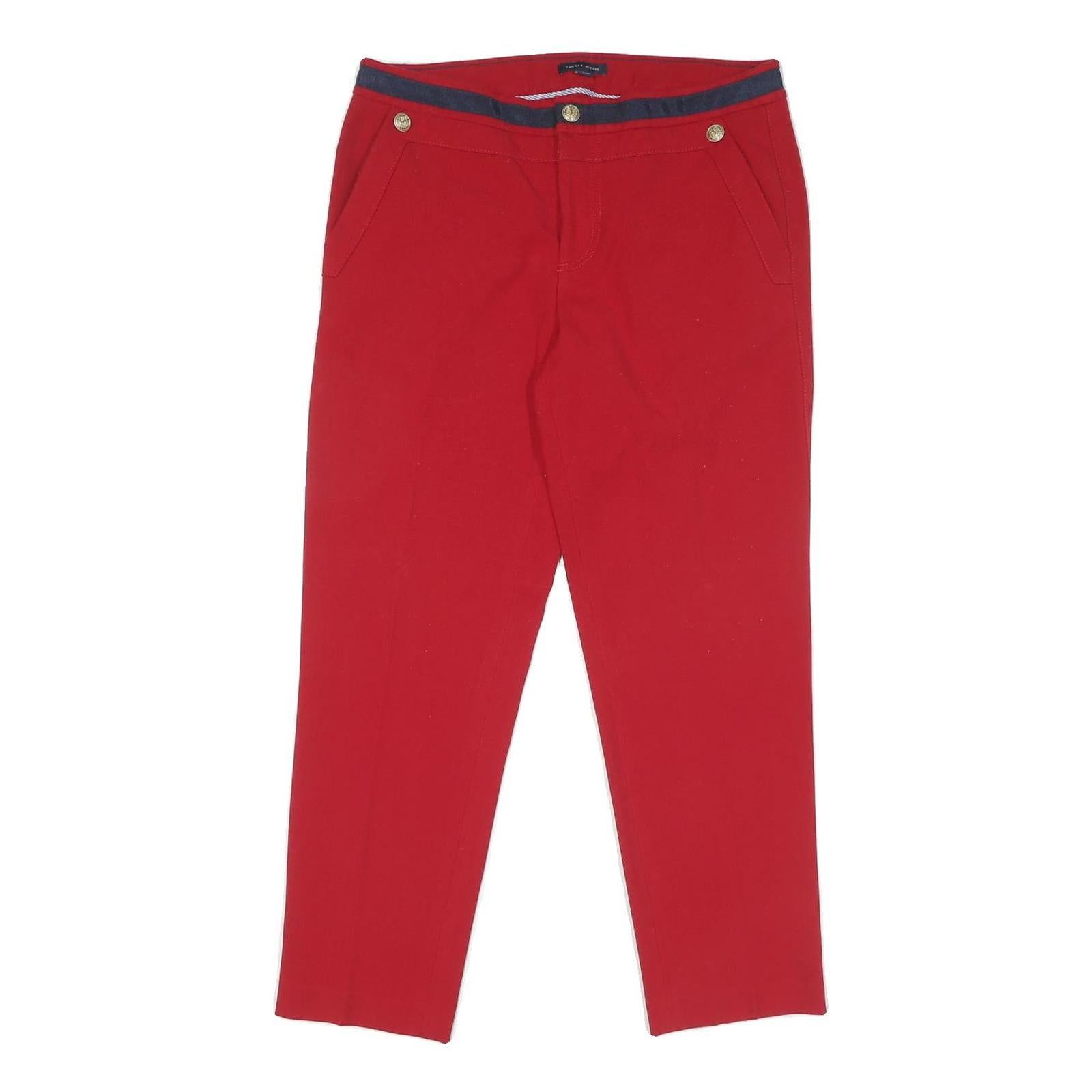 TOMMY HILFIGER Womens Cotton Blend Red Regular Straight Trousers W32 L27 Zip Refurbished - N/A refurbished available on Cerqular