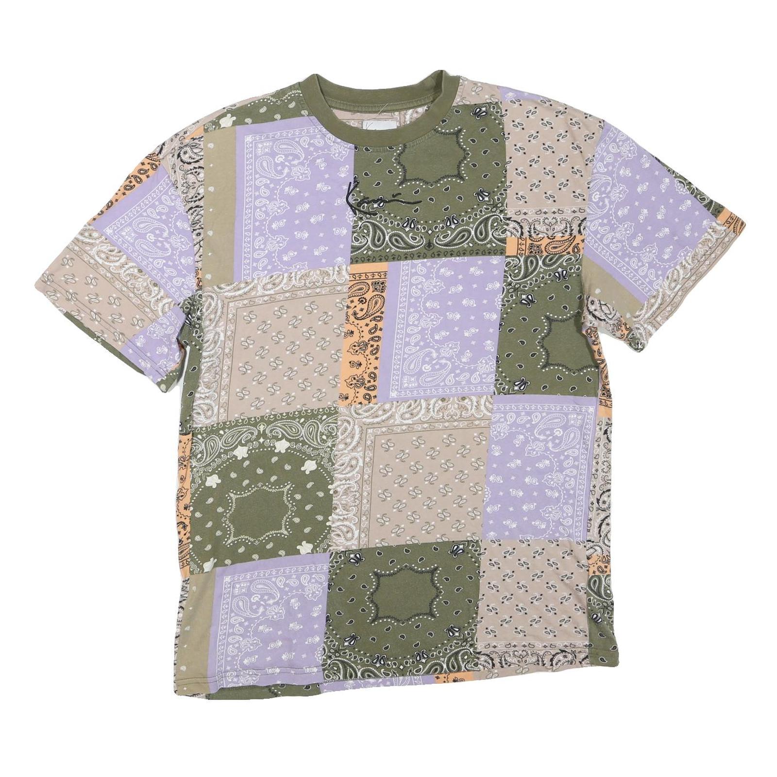 KARL KANI Mens Green & Lilac Patchwork Bandana Print T-Shirt S Short Sleeve Crew Refurbished - N/A refurbished available on Cerqular