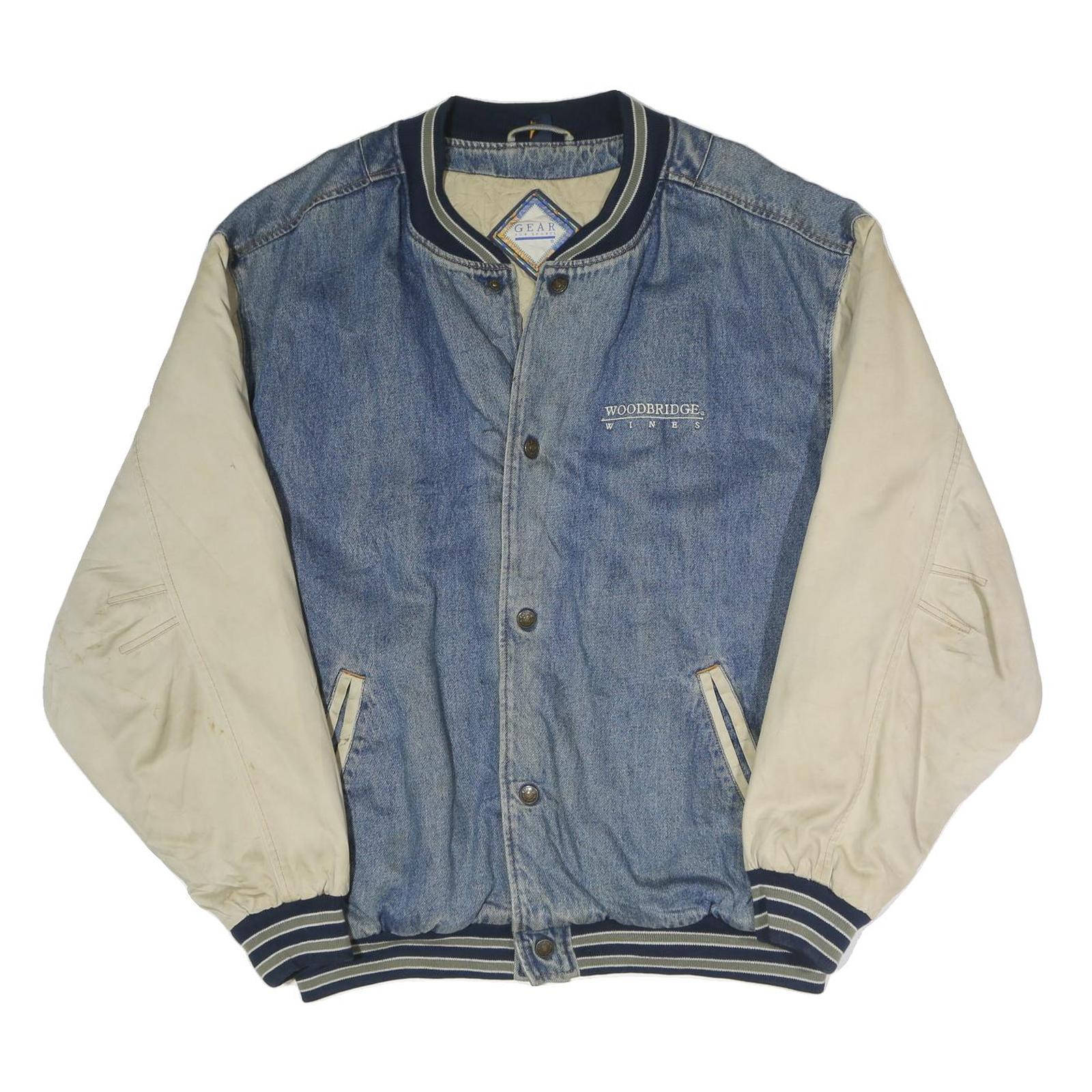 GEAR FOR SPORTS Mens Blue & Cream Denim Button Jacket L Cotton Blend Casual Refurbished - N/A refurbished available on Cerqular