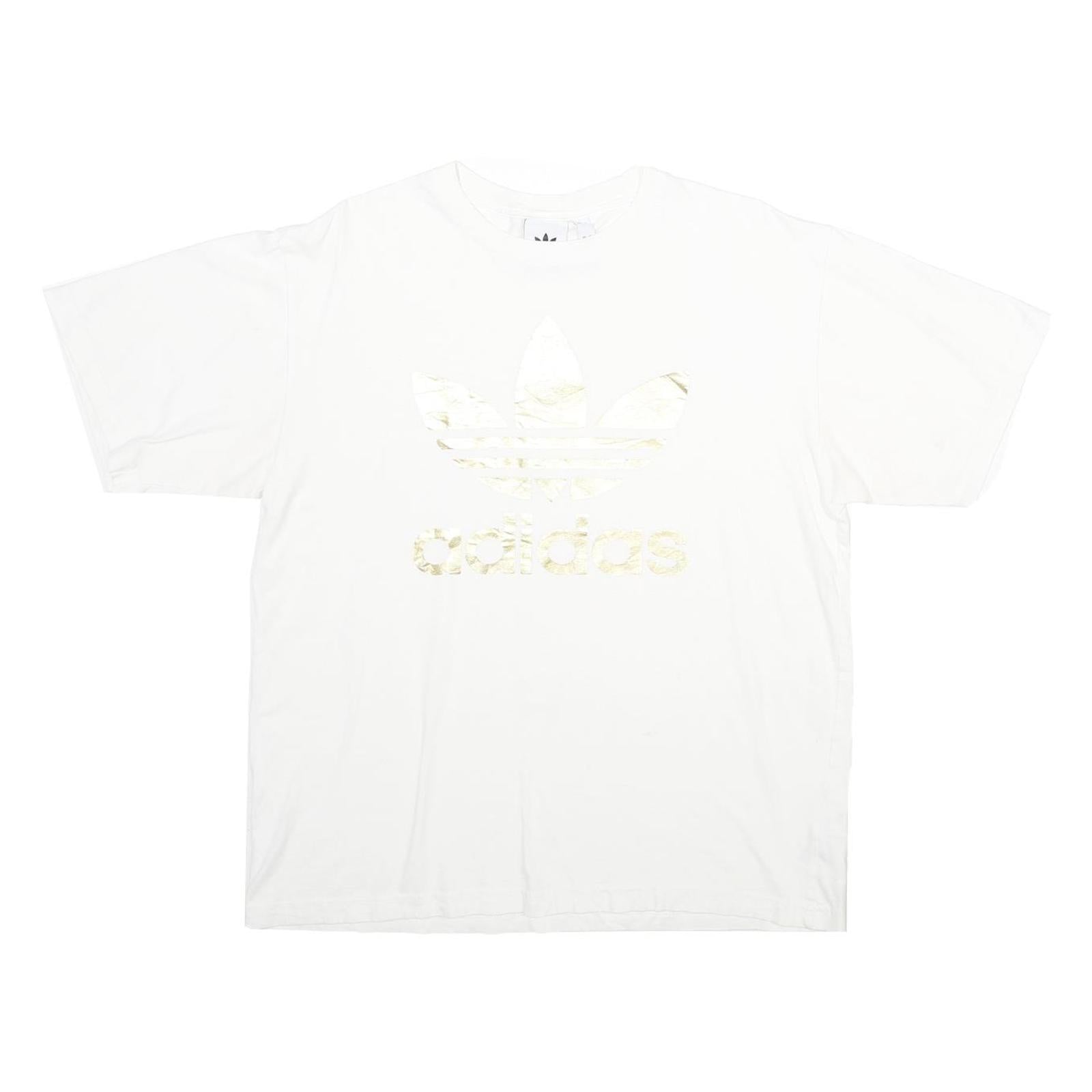 ADIDAS Mens White Gold Logo Graphic T-Shirt L Short Sleeve Crew Neck Casual Refurbished - N/A refurbished available on Cerqular