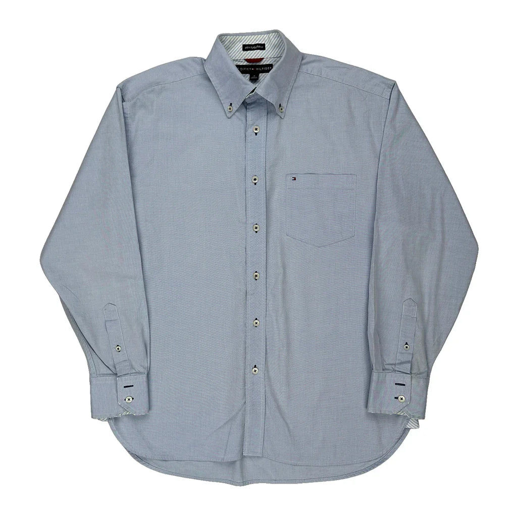 Tommy Hilfiger Shirt - Medium Blue Cotton Refurbished - Thrifted (note: this is a term often used to describe second- refurbished available on Cerqular