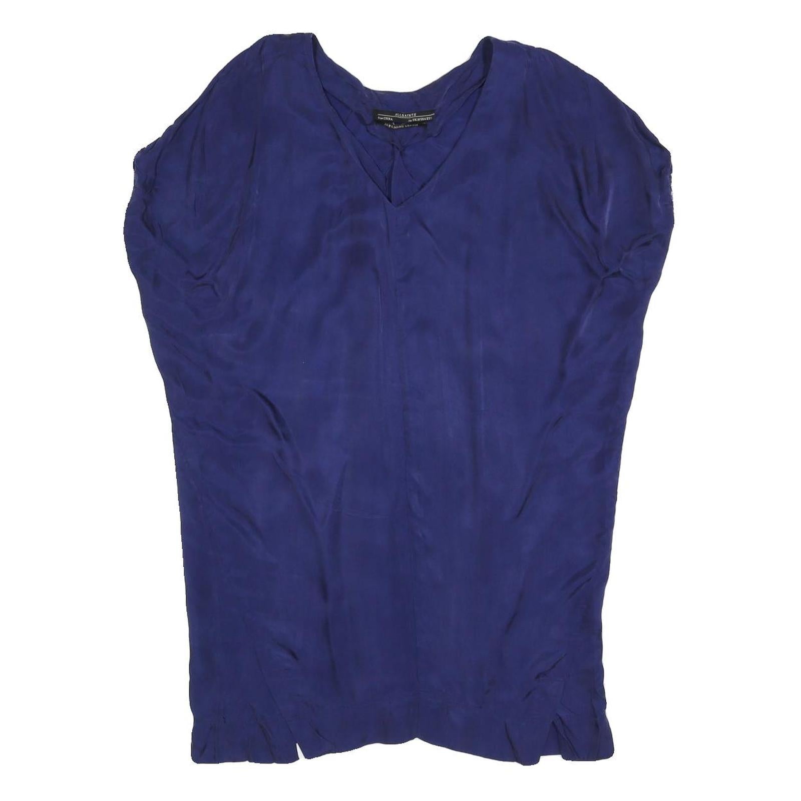 ALL SAINTS Womens Blue Rayon Day Dress Sleeveless V-Neck UK 10 Elegant Soft Refurbished - N/A refurbished available on Cerqular