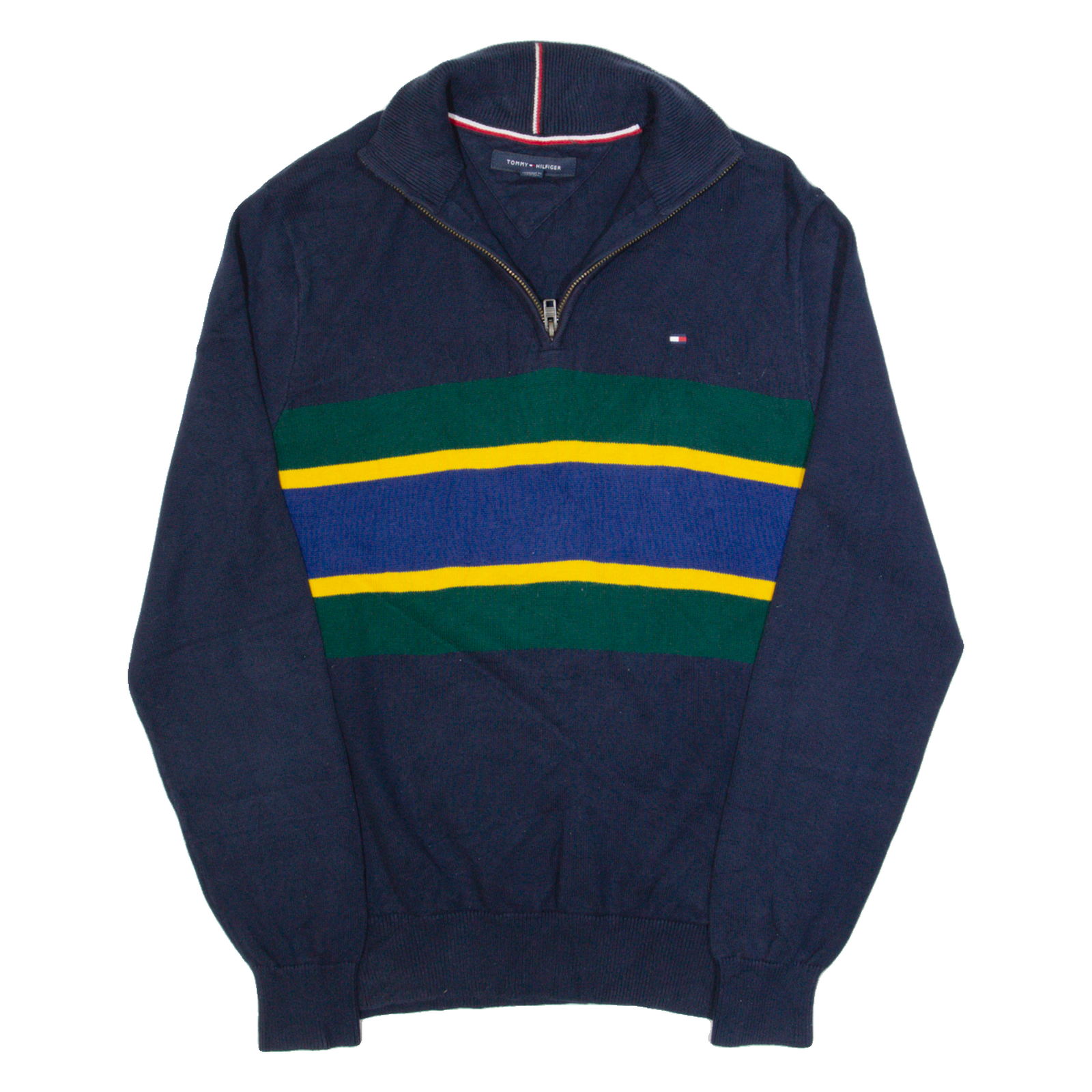 TOMMY HILFIGER Mens Jumper Blue 1/4 Zip Tight Knit S Refurbished - N/A refurbished available on Cerqular