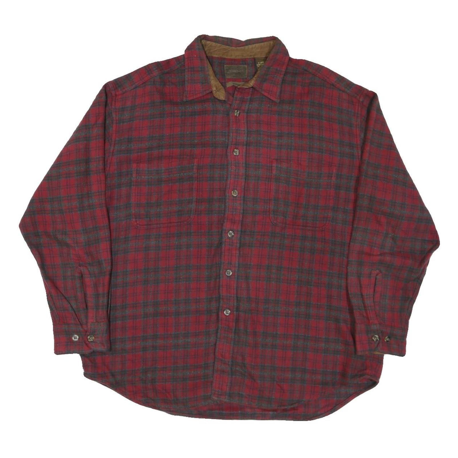 ST JOHNS BAY Mens Red & Grey Checked Shirt XL Button Front Casual Cotton Blend Refurbished - N/A refurbished available on Cerqular