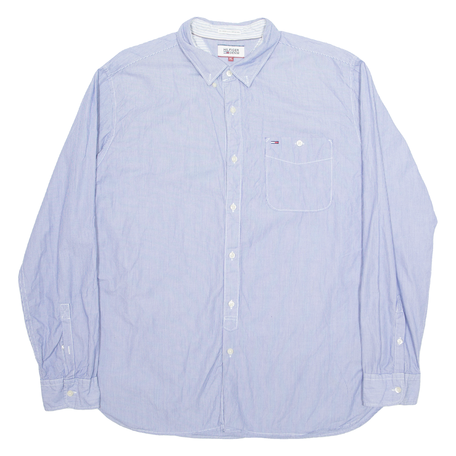 HILFIGER DENIM Mens Shirt Blue Pinstripe Long Sleeve XL Refurbished - N/A refurbished available on Cerqular