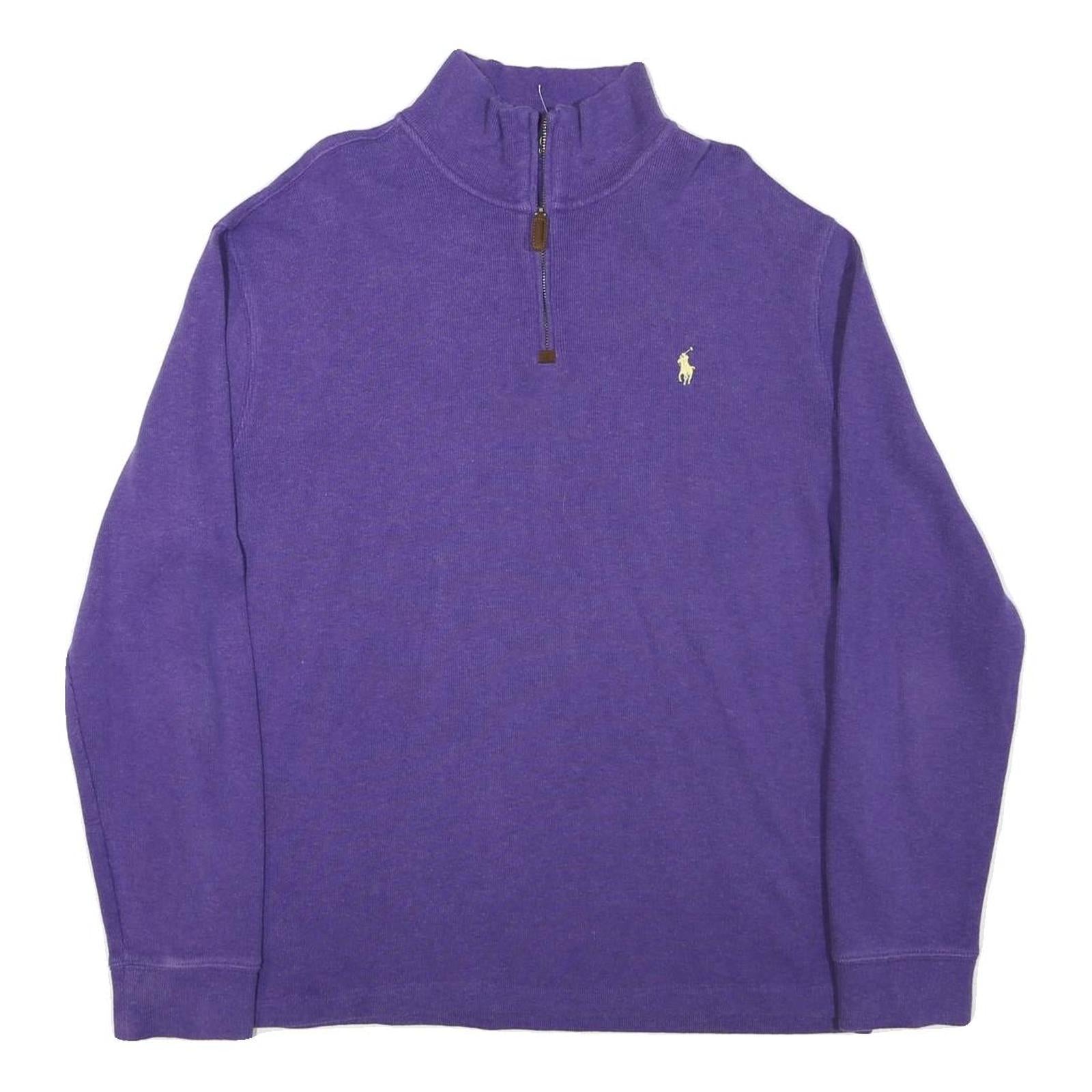 POLO RALPH LAUREN Mens Purple Jumper Plain 1/4 Zip Cotton Blend L Casual Refurbished - N/A refurbished available on Cerqular