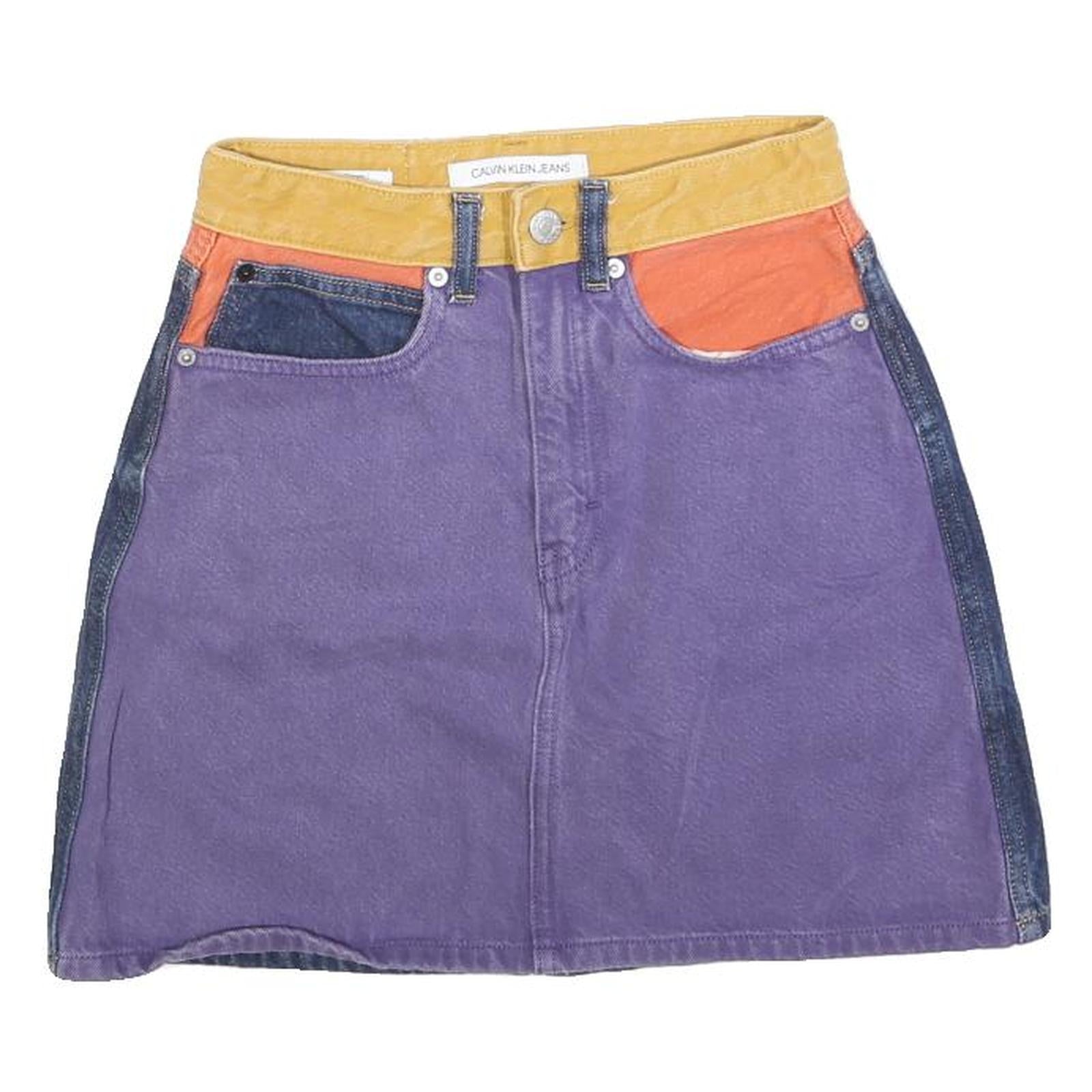 CALVIN KLEIN JEANS Womens Purple Blue Yellow & Orange Denim Mini Cotton Skirt Refurbished - N/A refurbished available on Cerqular