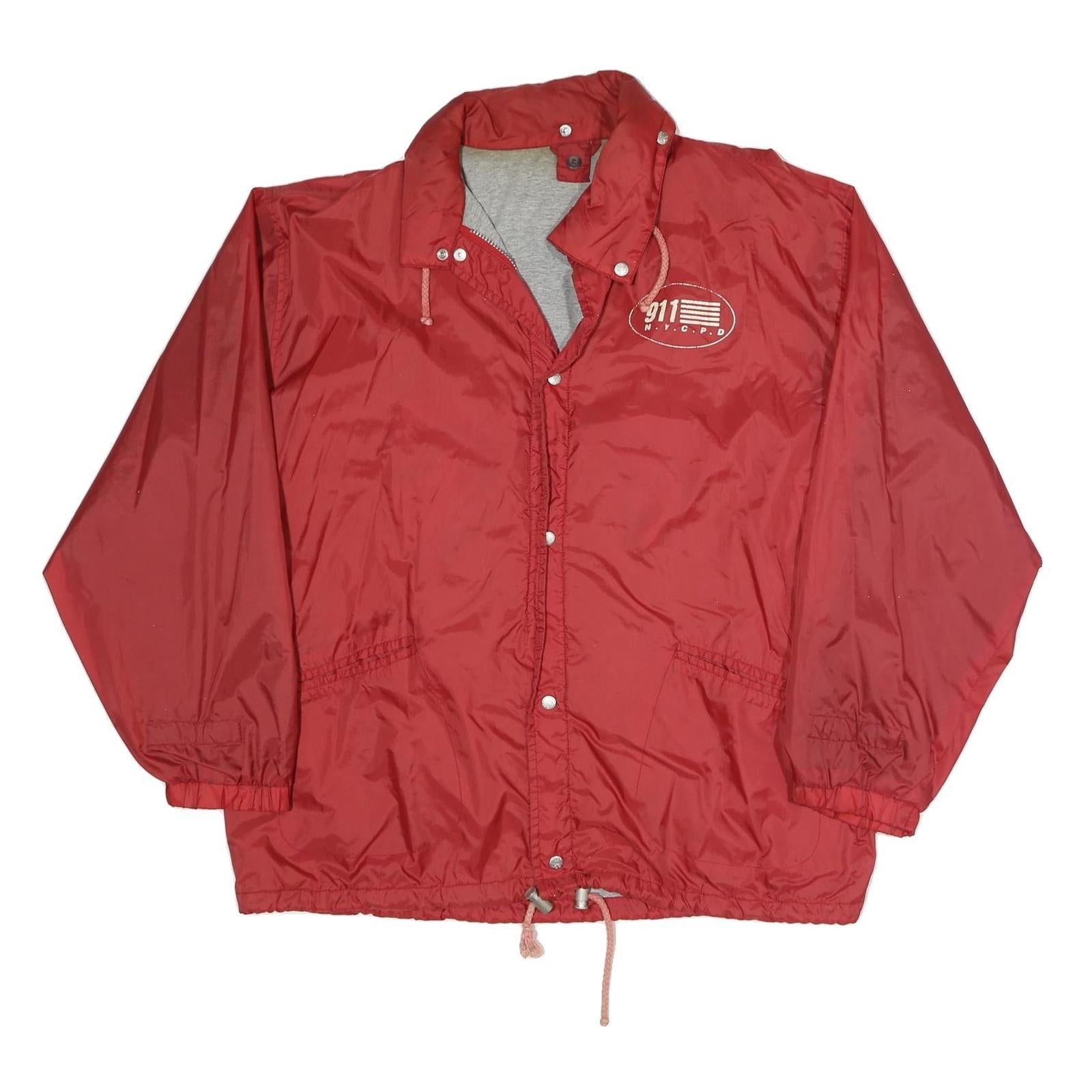 Mens Red Jacket L Polyester Blend Zip Outdoor Casual 911 Police Print Refurbished - N/A refurbished available on Cerqular