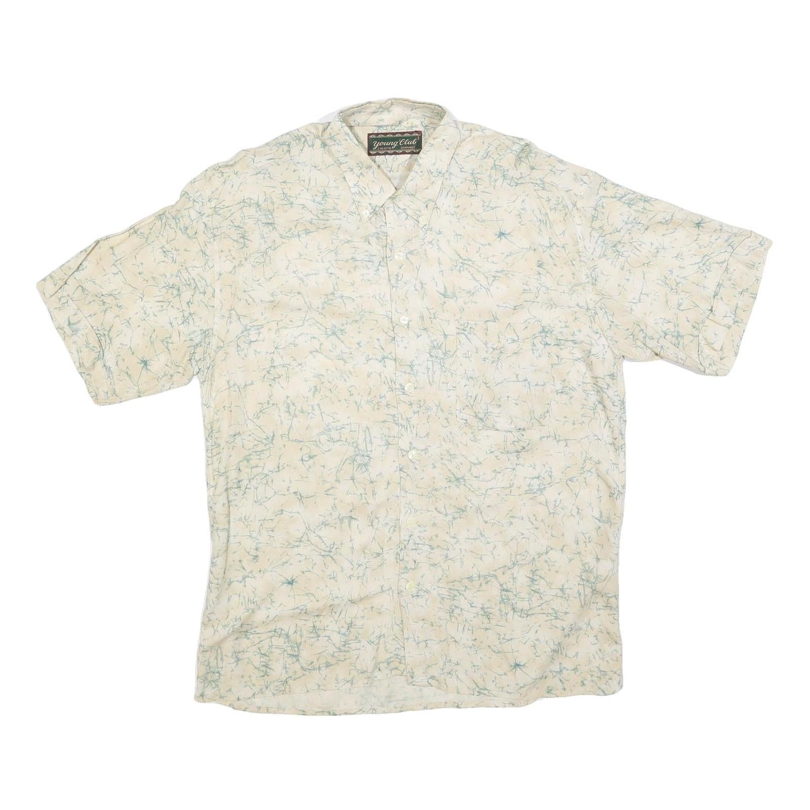 YOUNG CLUB Mens Cream Shirt L Cotton Blend Short Sleeve Casual Patterned Refurbished - N/A refurbished available on Cerqular