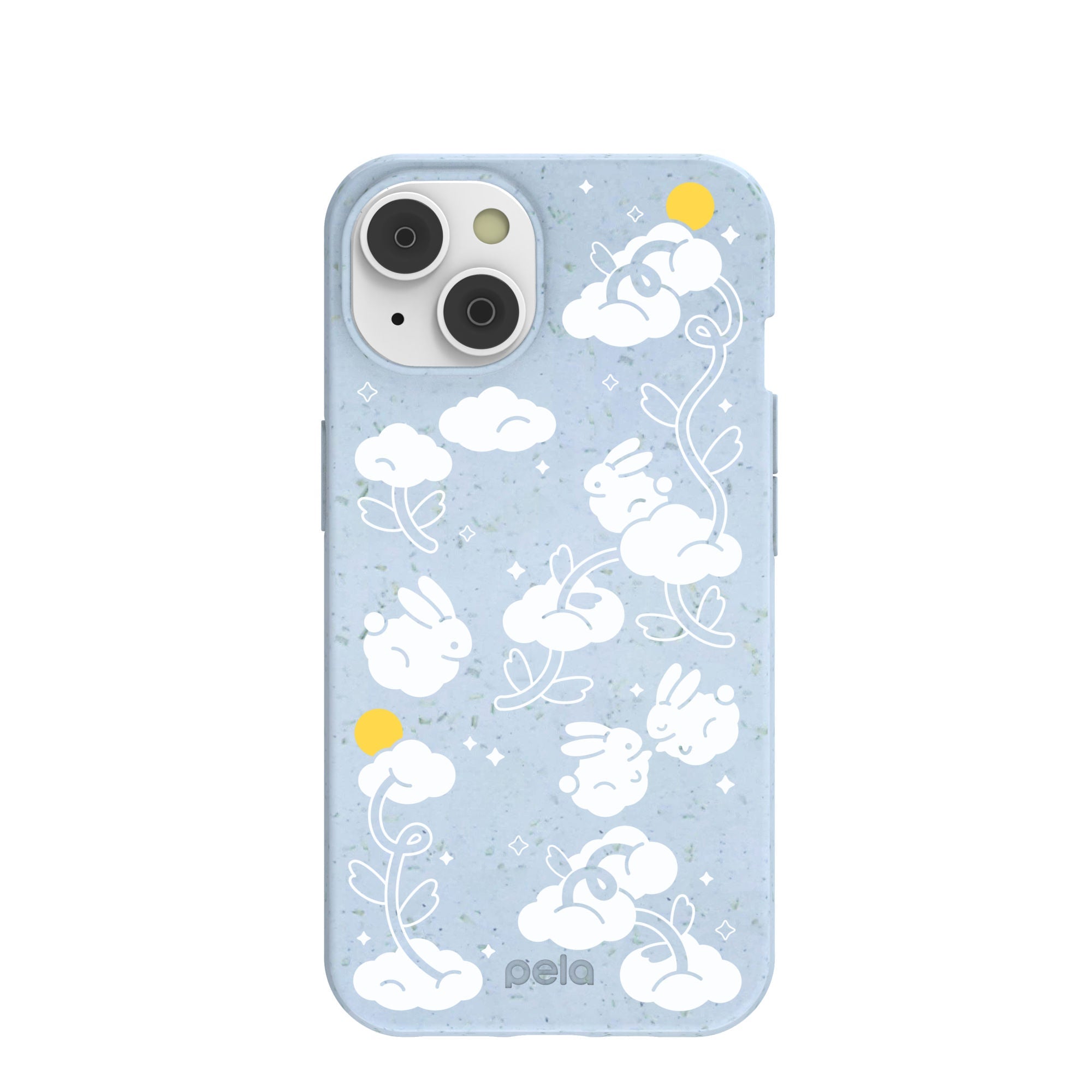 Powder Blue Fluffy Flower iPhone 14/16e Case Refurbished - Pela Case refurbished available on Cerqular