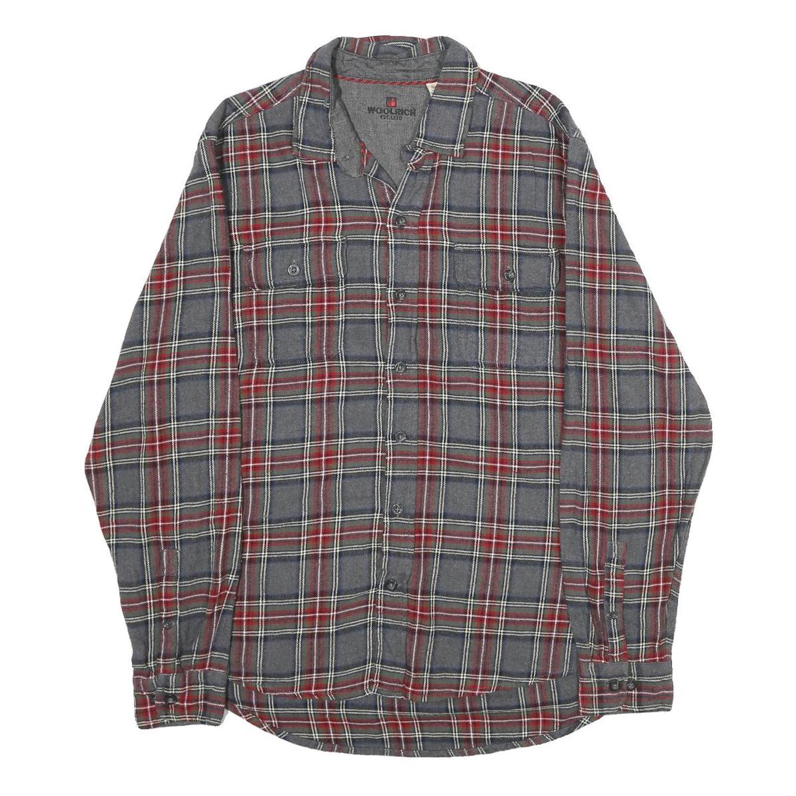WOOLRICH Mens Grey & Red Check Shirt L Classic Cotton Long Sleeve Casual Refurbished - N/A refurbished available on Cerqular