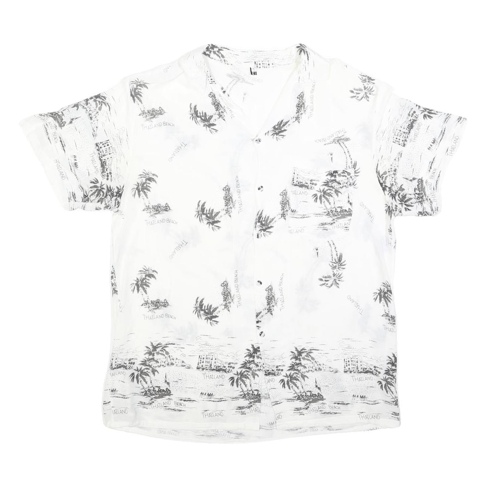 Mens White & Black Thailand Beach Print Cotton Blend Shirt XL Casual Holiday Refurbished - N/A refurbished available on Cerqular