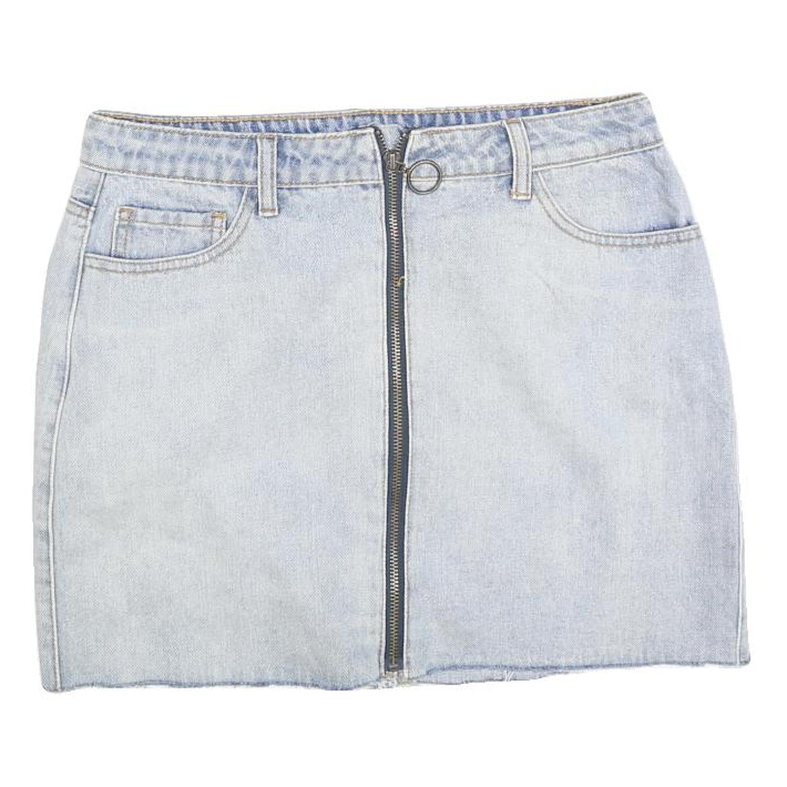 Womens Blue Denim Zip Front Mini Skirt Cotton Blend Casual Summer Pocket Detail Refurbished - N/A refurbished available on Cerqular