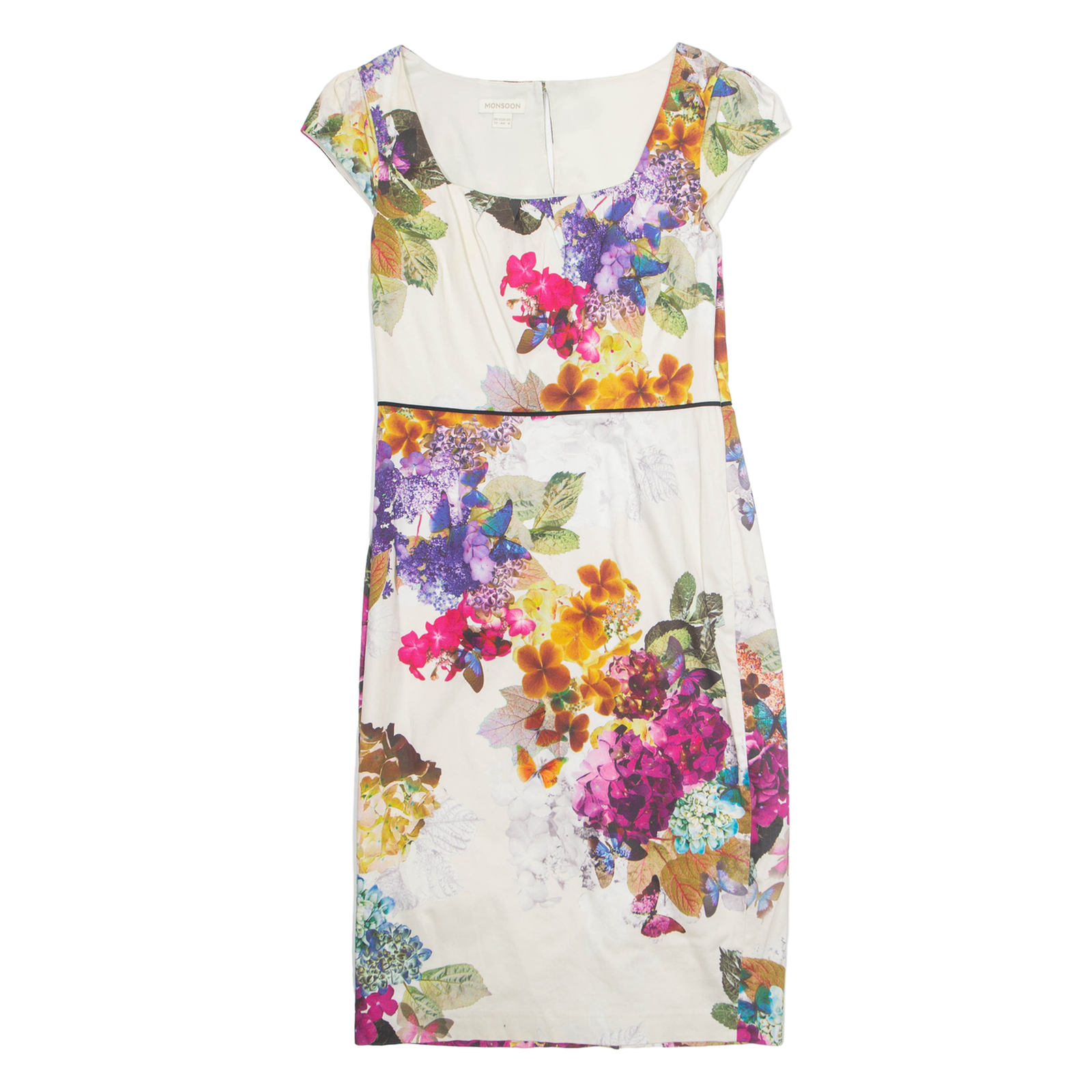 MONSOON Womens Pencil Dress Cream Floral Short Sleeve Midi UK 12 Refurbished - N/A refurbished available on Cerqular