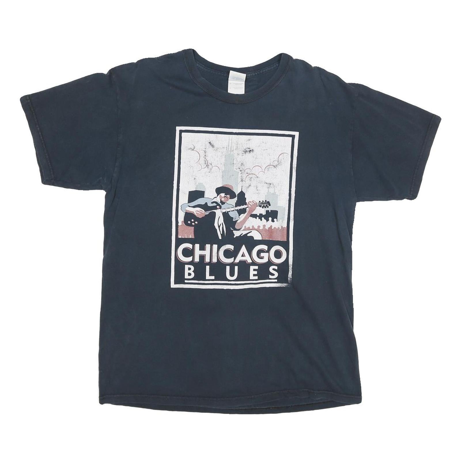 GILDAN Mens Black Chicago Blues Graphic T-Shirt L Short Sleeve Crew Neck Cotton Refurbished - N/A refurbished available on Cerqular