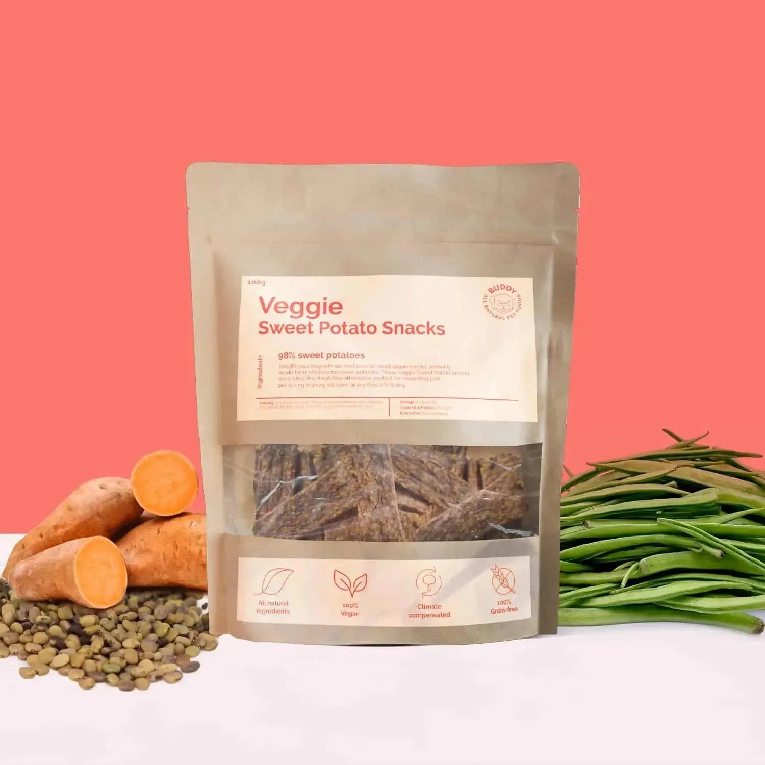 Veggie Sweet Potato Snacks | Välj storlek: 10x100g Refurbished - Buddy Pet Foods refurbished available on Cerqular