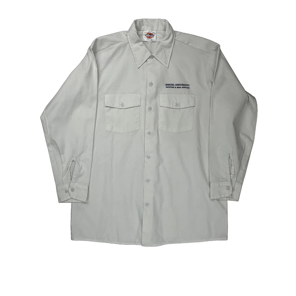 Drexel University Printing & Mail Services Dickies Shirt - Large White Cotton Refurbished - Thrifted (note: this is a term often used to describe second- refurbished available on Cerqular