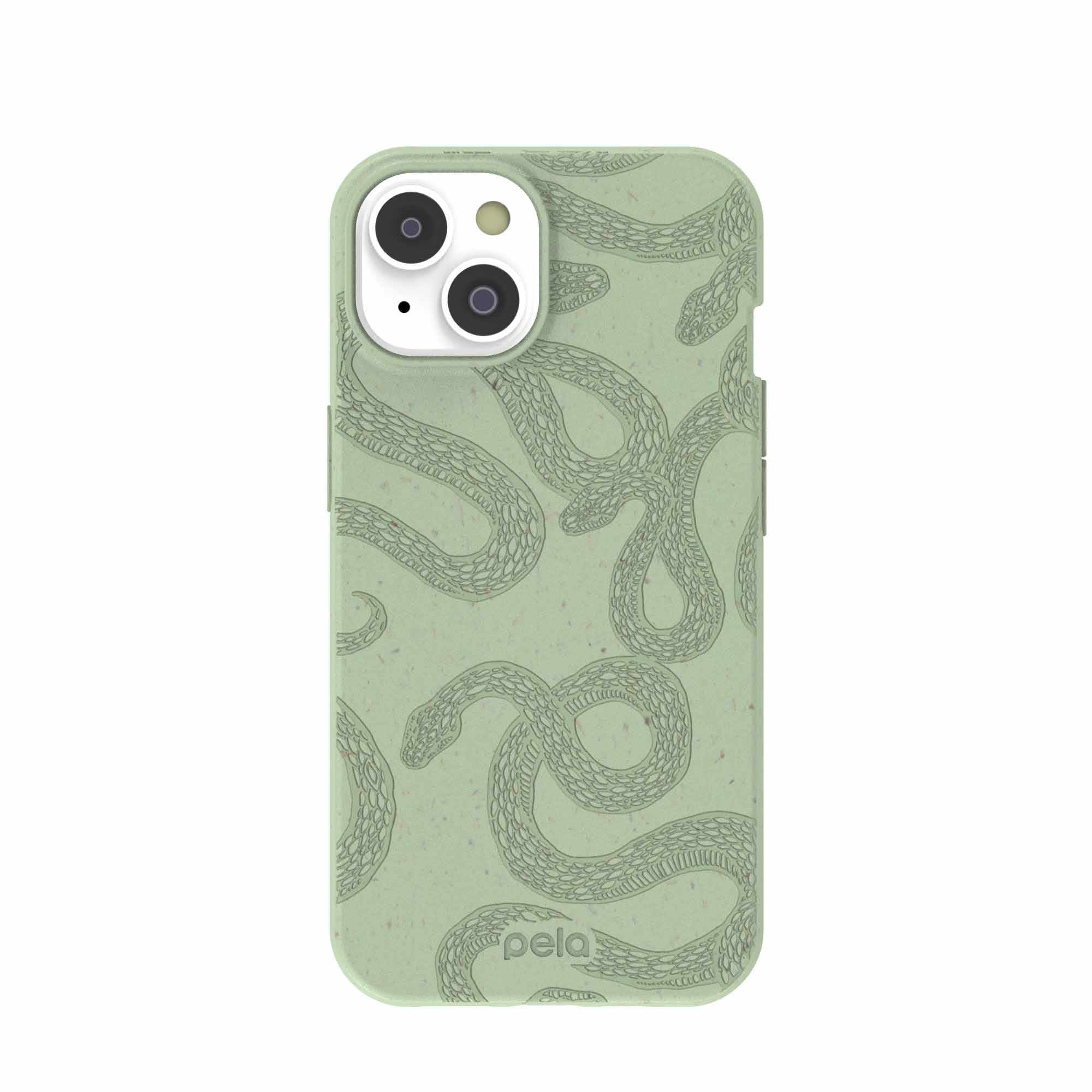 Sage Green Snaky iPhone 14/16e Case Refurbished - Pela Case refurbished available on Cerqular
