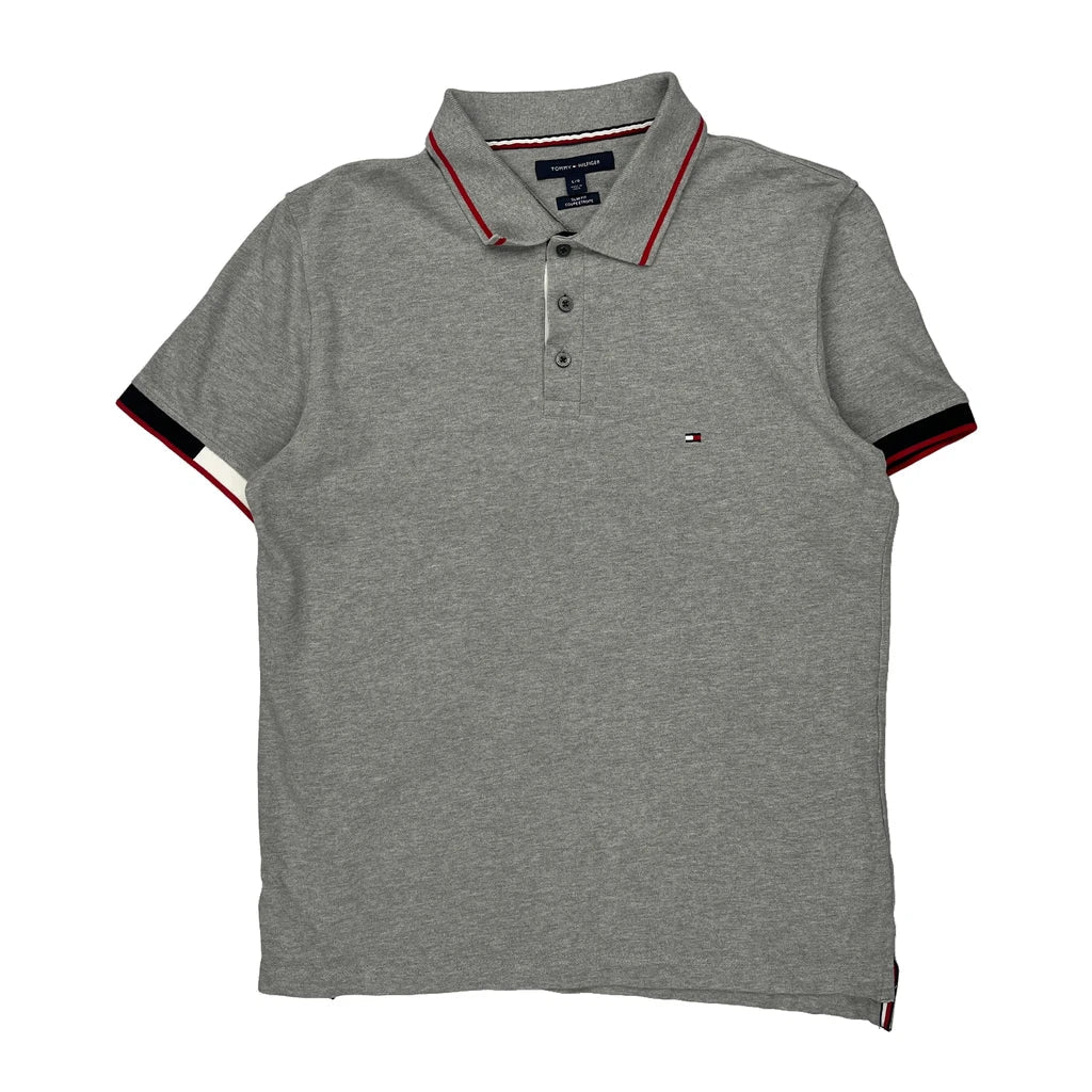 Tommy Hilfiger Slim Fit Polo Shirt - Large Grey Cotton Refurbished - Thrifted (note: this is a term often used to describe second- refurbished available on Cerqular
