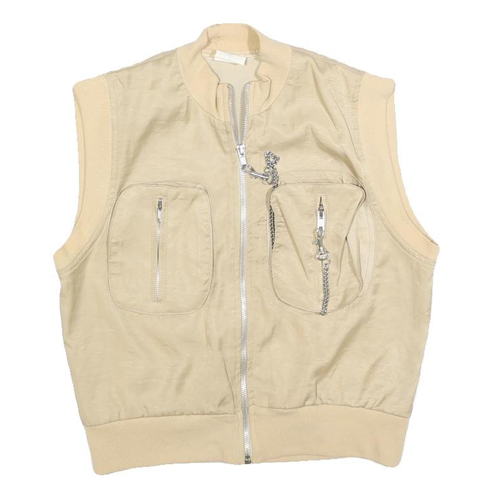 Womens Beige Sleeveless Zip Jacket S Polyester Blend Plain Utility Pocket Chain Refurbished - N/A refurbished available on Cerqular