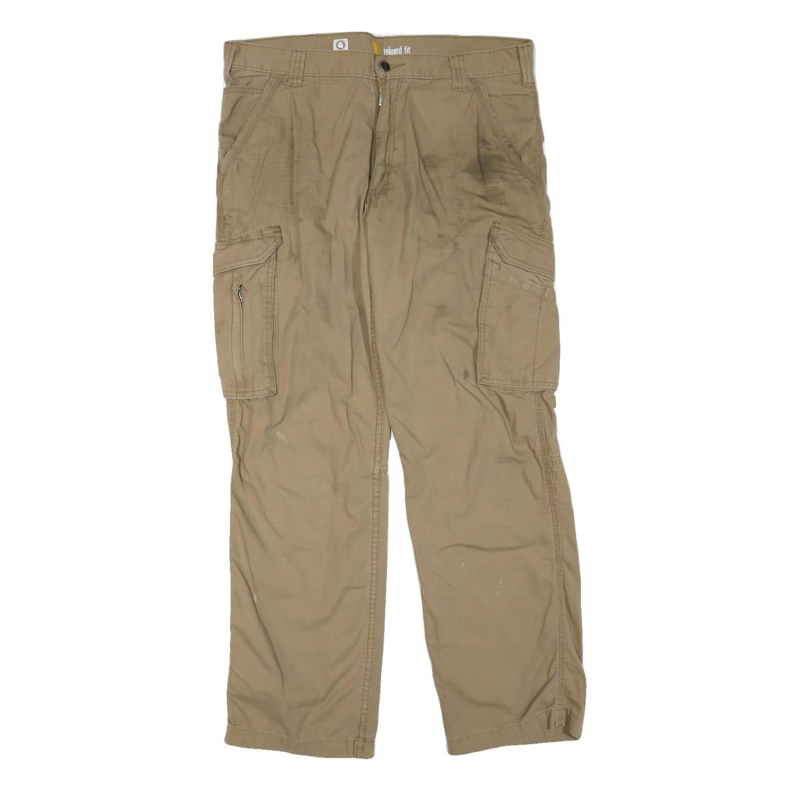 CARHARTT Mens Cotton Blend Beige Regular Straight Cargo Trousers W36 L32 Durable Refurbished - N/A refurbished available on Cerqular