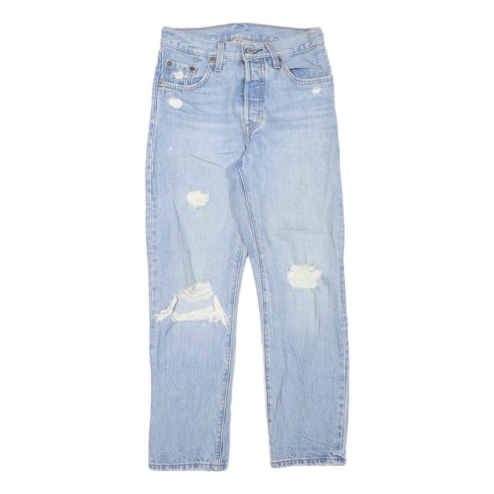 LEVI'S 501 Womens Jeans Light Blue Regular Straight Denim W26 L25 Distressed Refurbished - N/A refurbished available on Cerqular