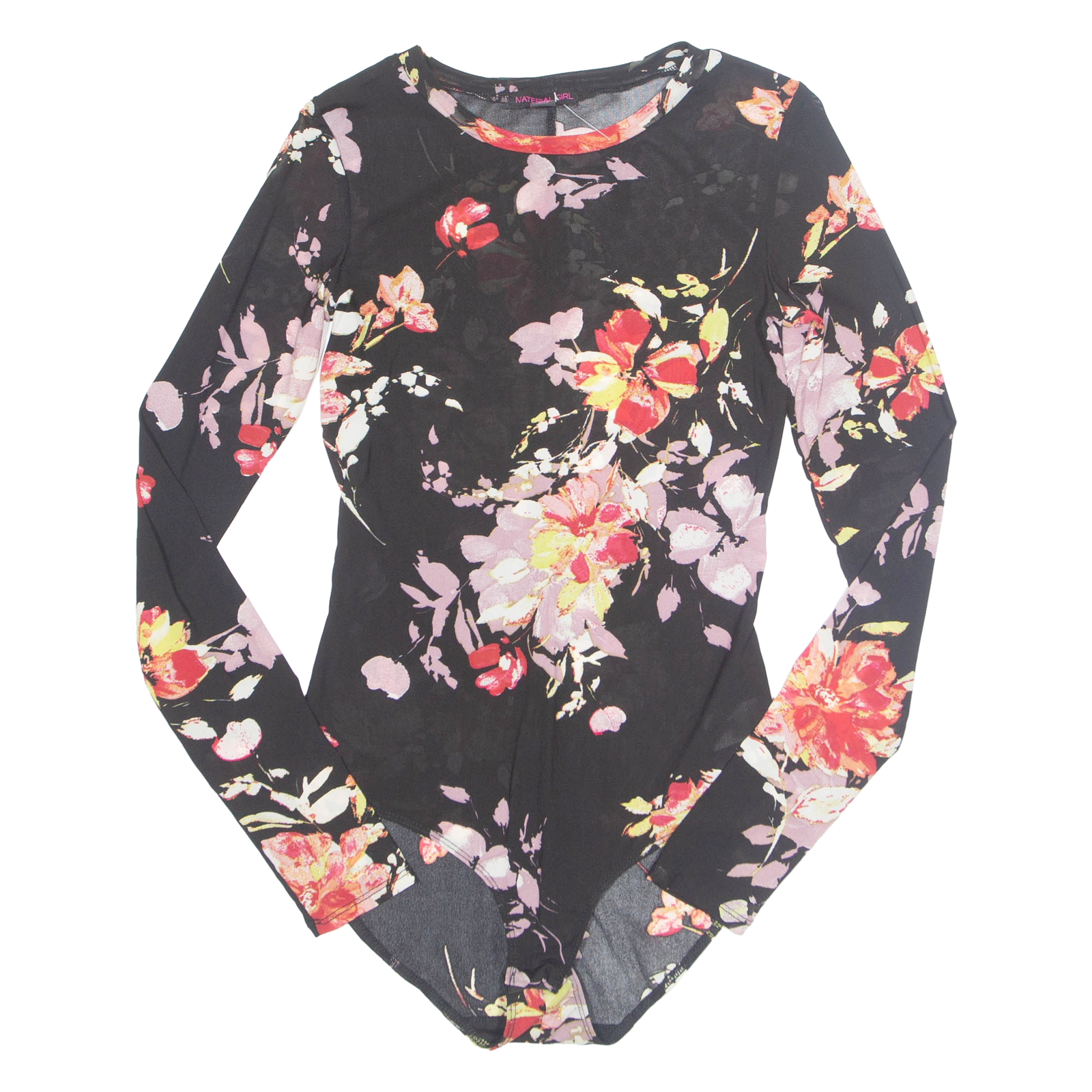 MATERIAL GIRL Womens Printed Bodysuit Black Long Sleeve Nylon Floral M Refurbished - N/A refurbished available on Cerqular