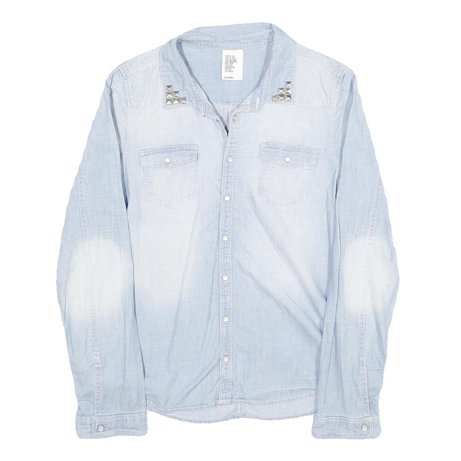 H&M Womens Light Blue Denim Shirt Long Sleeve Button Neck S Cotton Blend Casual Refurbished - N/A refurbished available on Cerqular