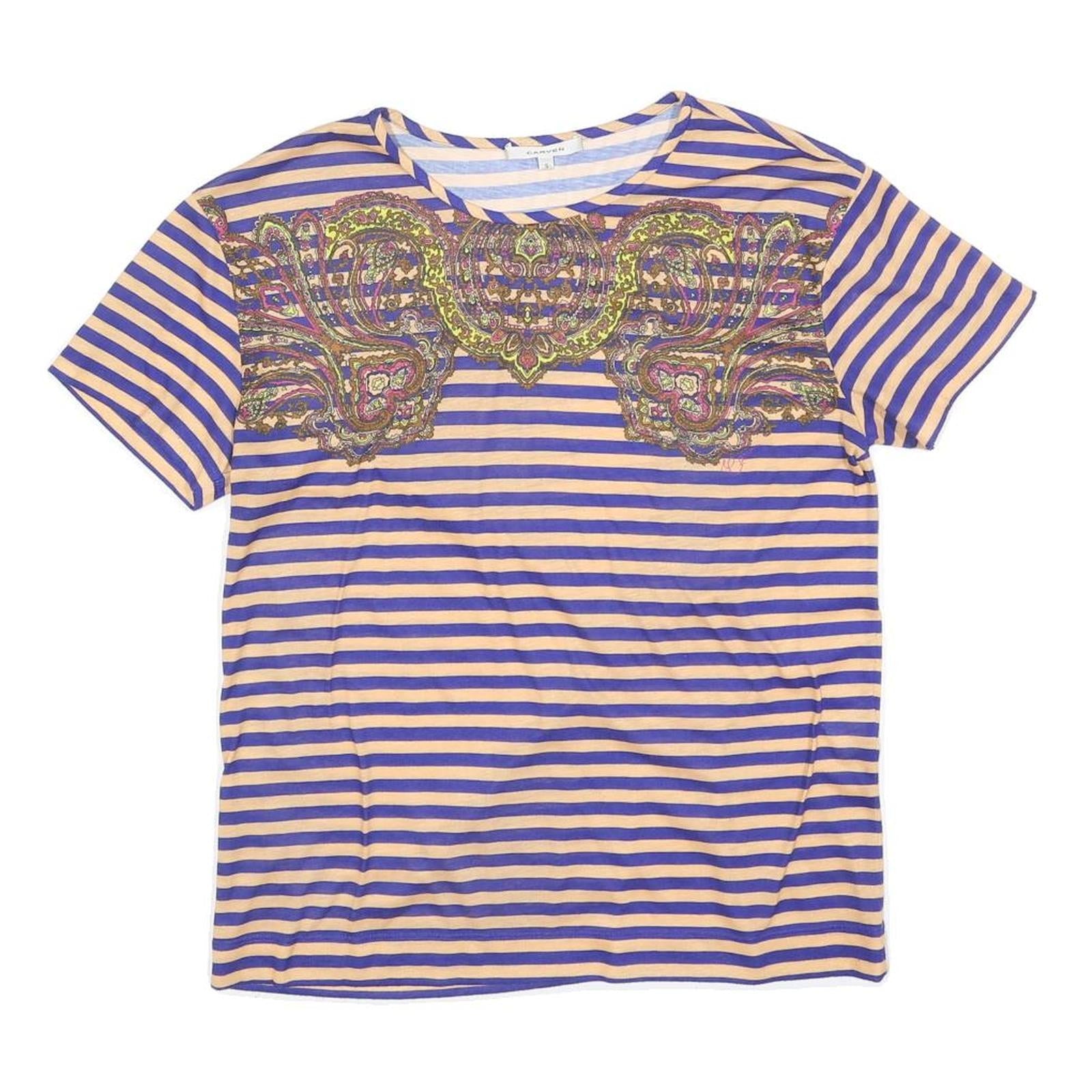 CARVEN Womens Yellow & Blue Graphic Stripe T-Shirt S Crew Neck Short Sleeve Refurbished - N/A refurbished available on Cerqular