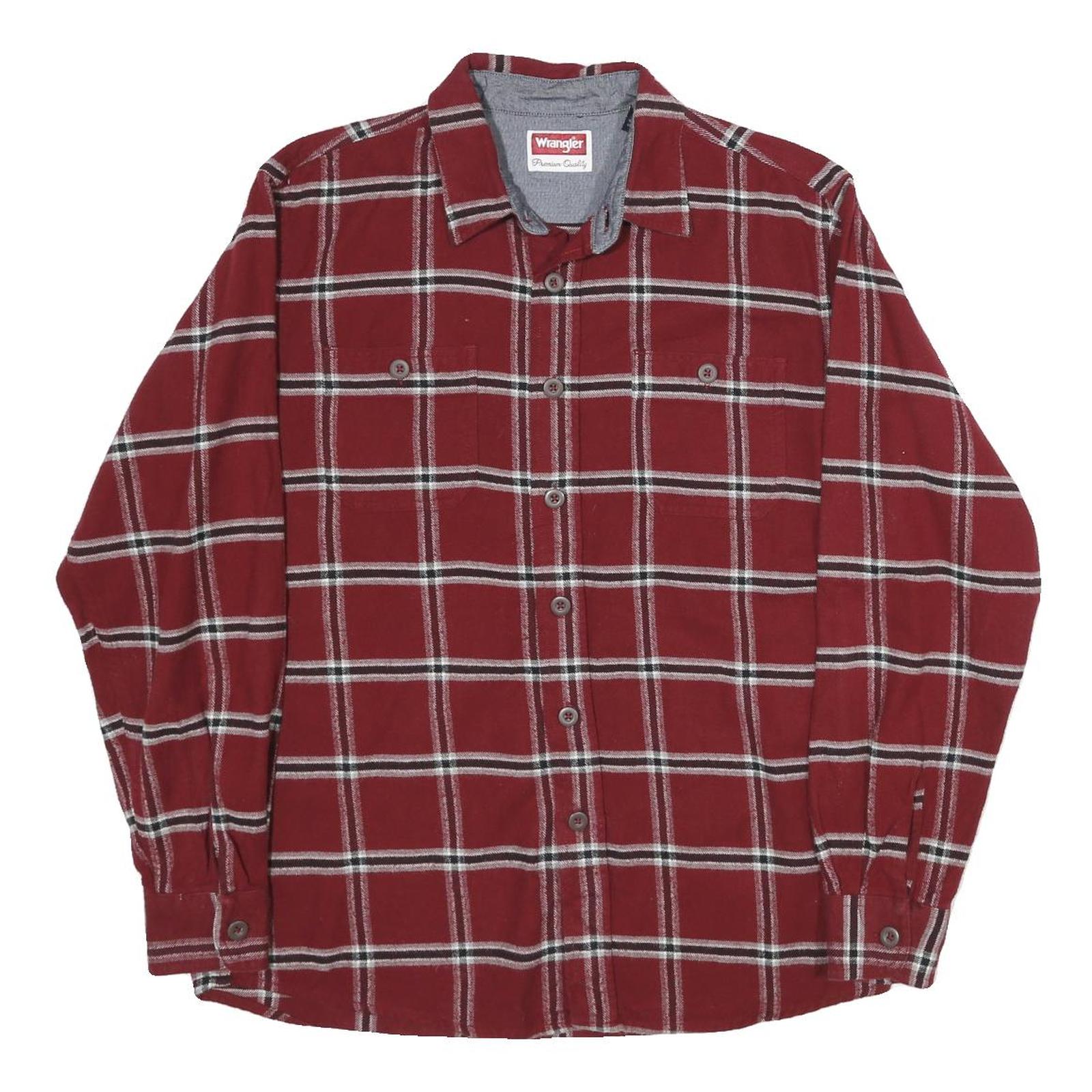 WRANGLER Mens Red & White Check Shirt M Long Sleeve Button Casual Cotton Refurbished - N/A refurbished available on Cerqular