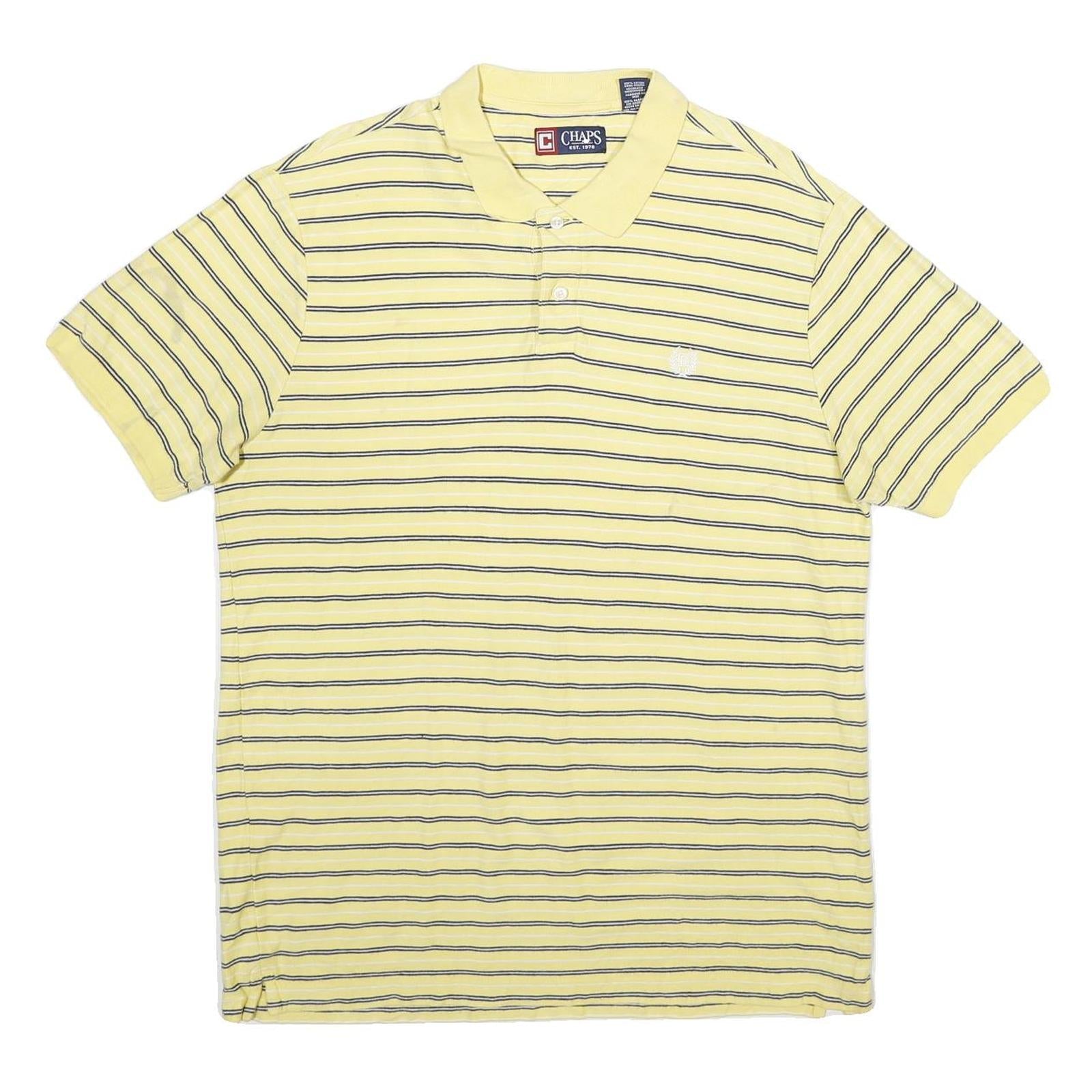 CHAPS Mens Yellow & Blue Striped Short Sleeve Polo Shirt L Cotton Casual Refurbished - N/A refurbished available on Cerqular