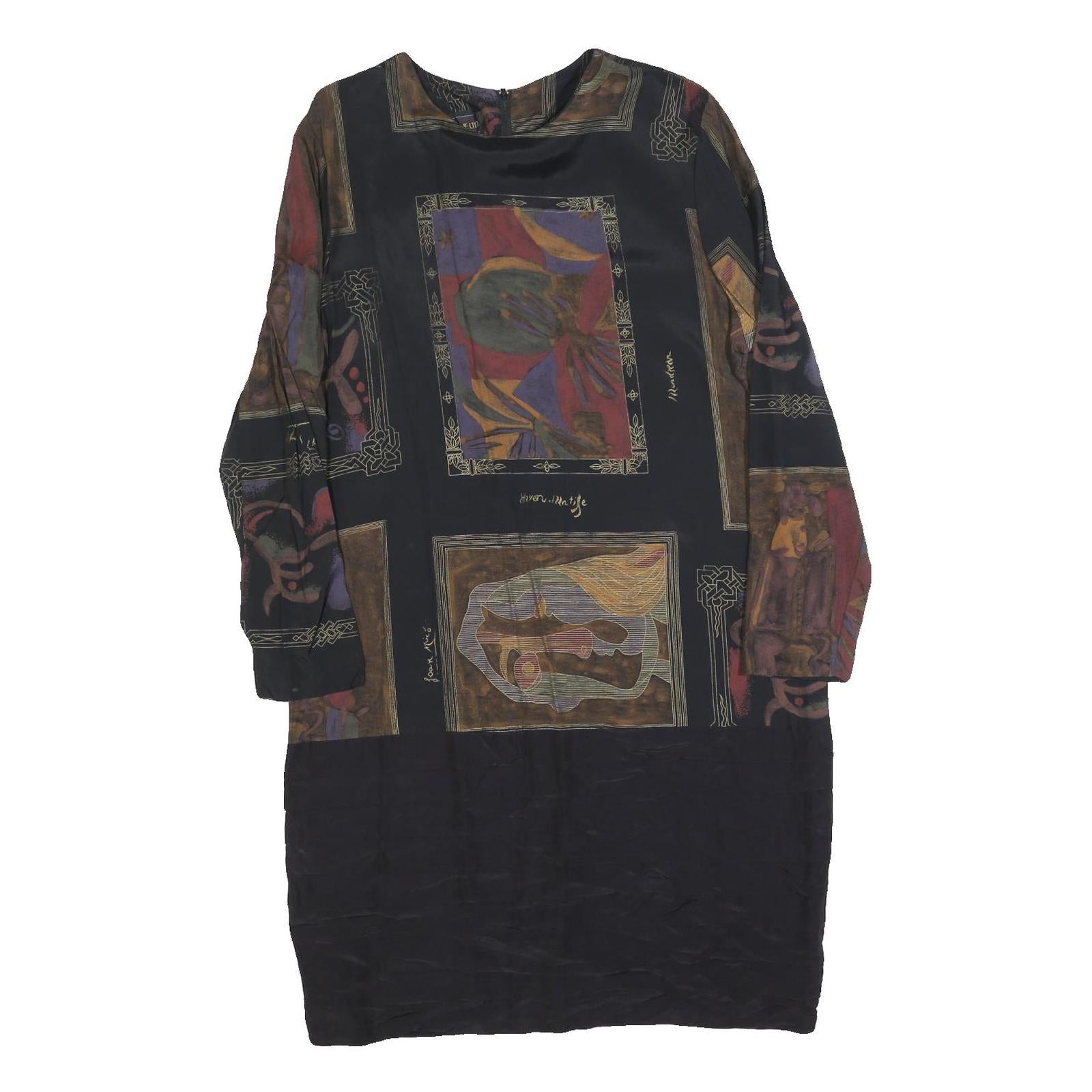 JUST IN THYME Womens Black Abstract Print Midi Dress Polyester Long Sleeve L Refurbished - N/A refurbished available on Cerqular