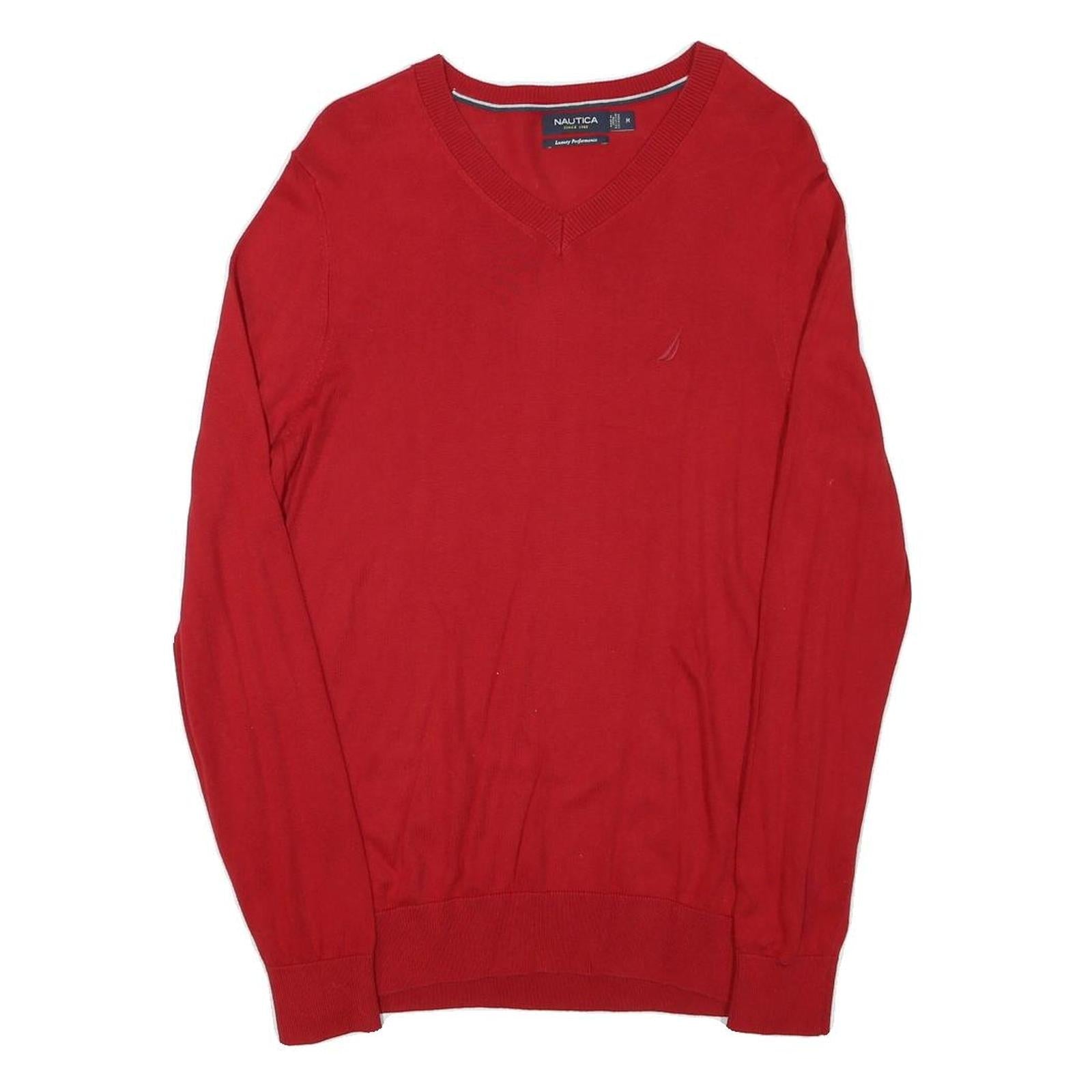 NAUTICA Mens Red Plain Cotton Blend Pullover V-Neck Jumper M Casual Lightweight Refurbished - N/A refurbished available on Cerqular