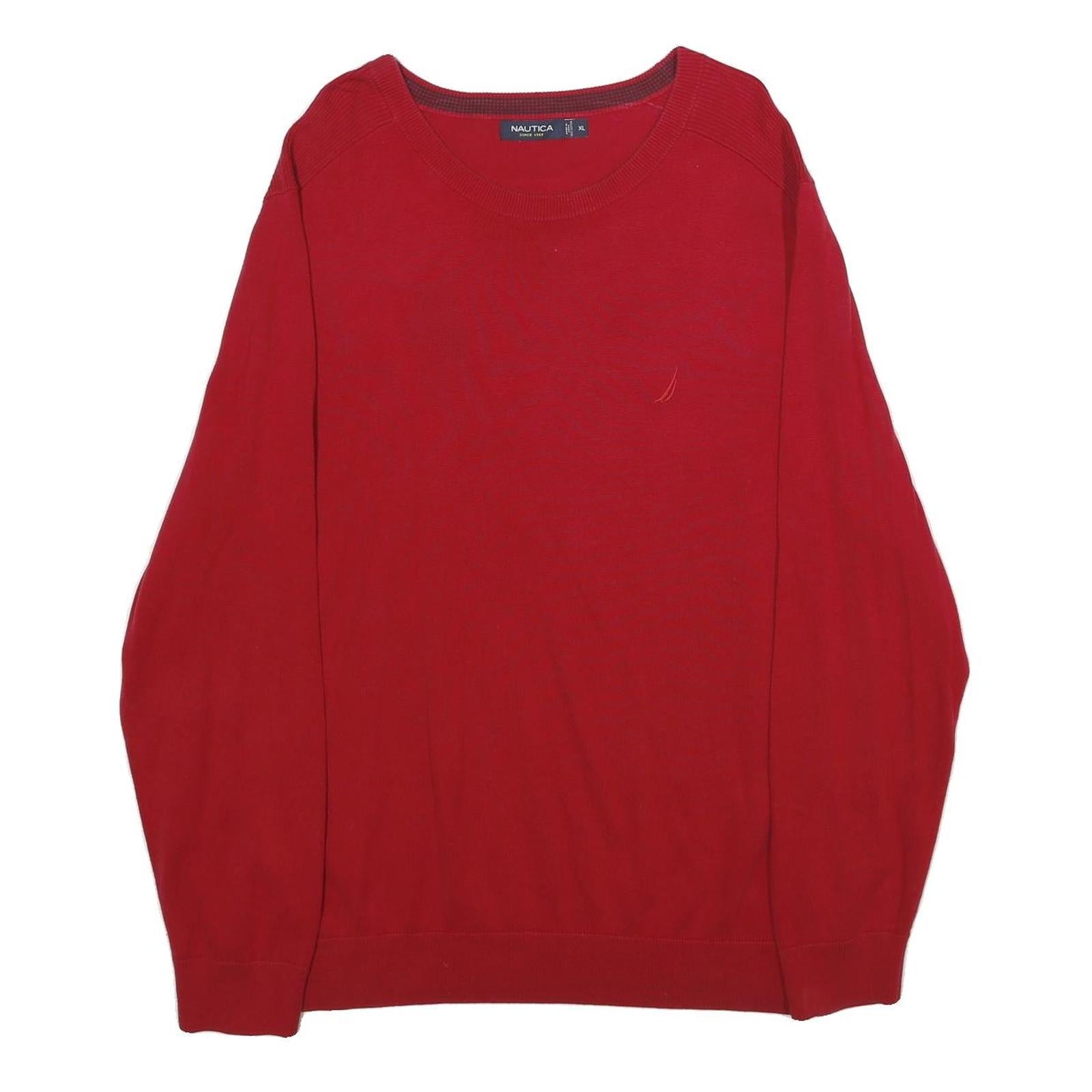 NAUTICA Mens Red Plain Cotton Jumper Crew Neck Basic Knit XL Classic Comfortable Refurbished - N/A refurbished available on Cerqular
