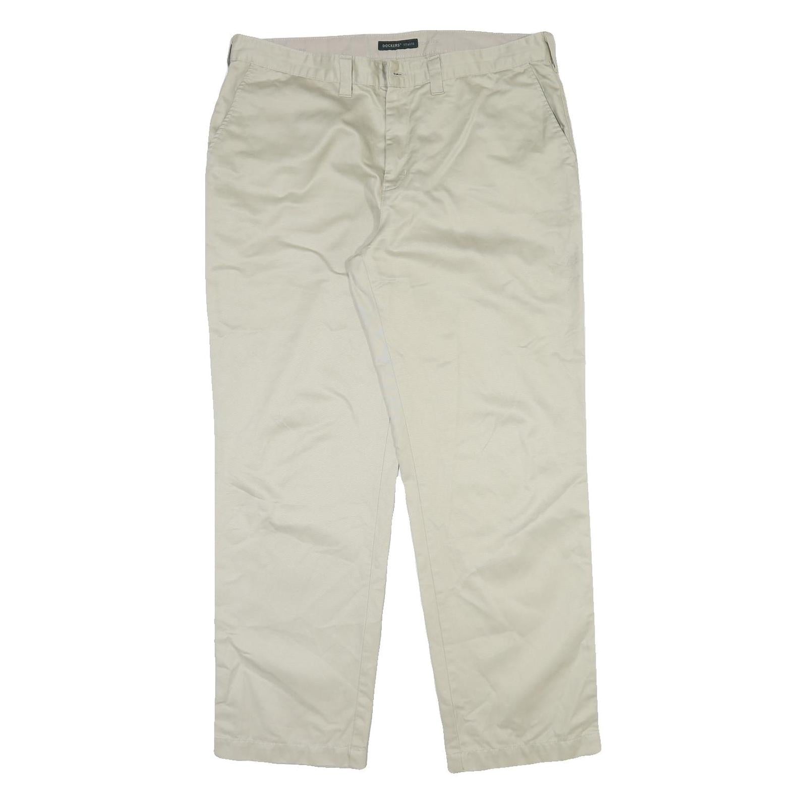DOCKERS Mens Regular Fit Beige Cotton Blend Trousers W40 L32 Classic Style Zip Refurbished - N/A refurbished available on Cerqular