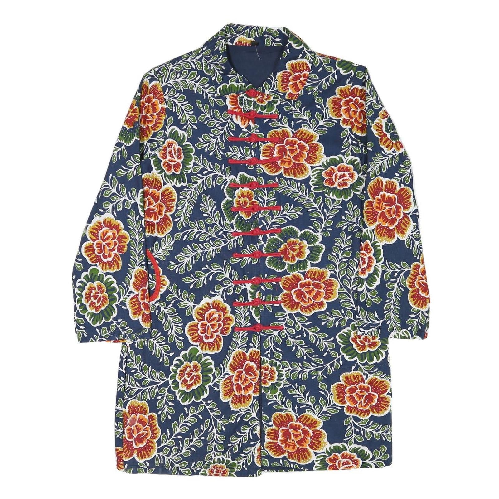 Womens Blue Floral Button Cotton Blend Jacket M Casual Patterned Refurbished - N/A refurbished available on Cerqular
