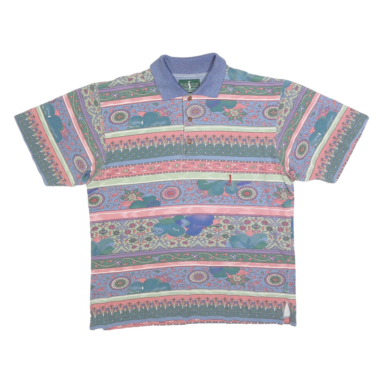 BELFE Mens Blue & Green Floral Short Sleeve Polo Shirt M Cotton Blend Jersey Refurbished - N/A refurbished available on Cerqular
