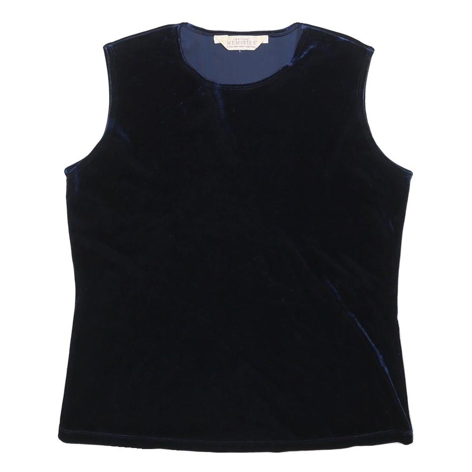 MEMORIES Womens Blue Sleeveless Round Neck Plain Top L Velvet Finish Refurbished - N/A refurbished available on Cerqular