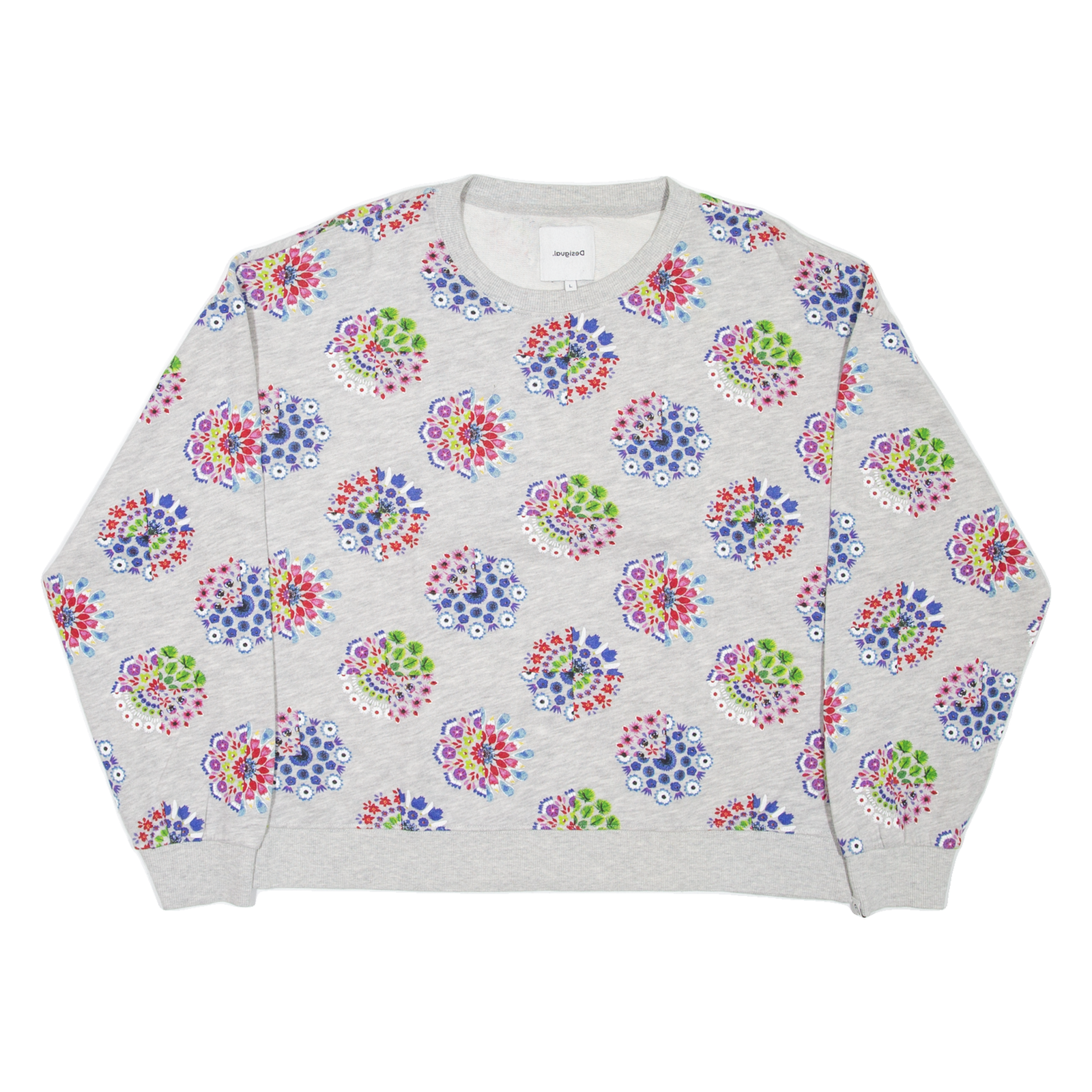 DESIGUAL Womens Patterned Jumper Grey Floral L Refurbished - N/A refurbished available on Cerqular